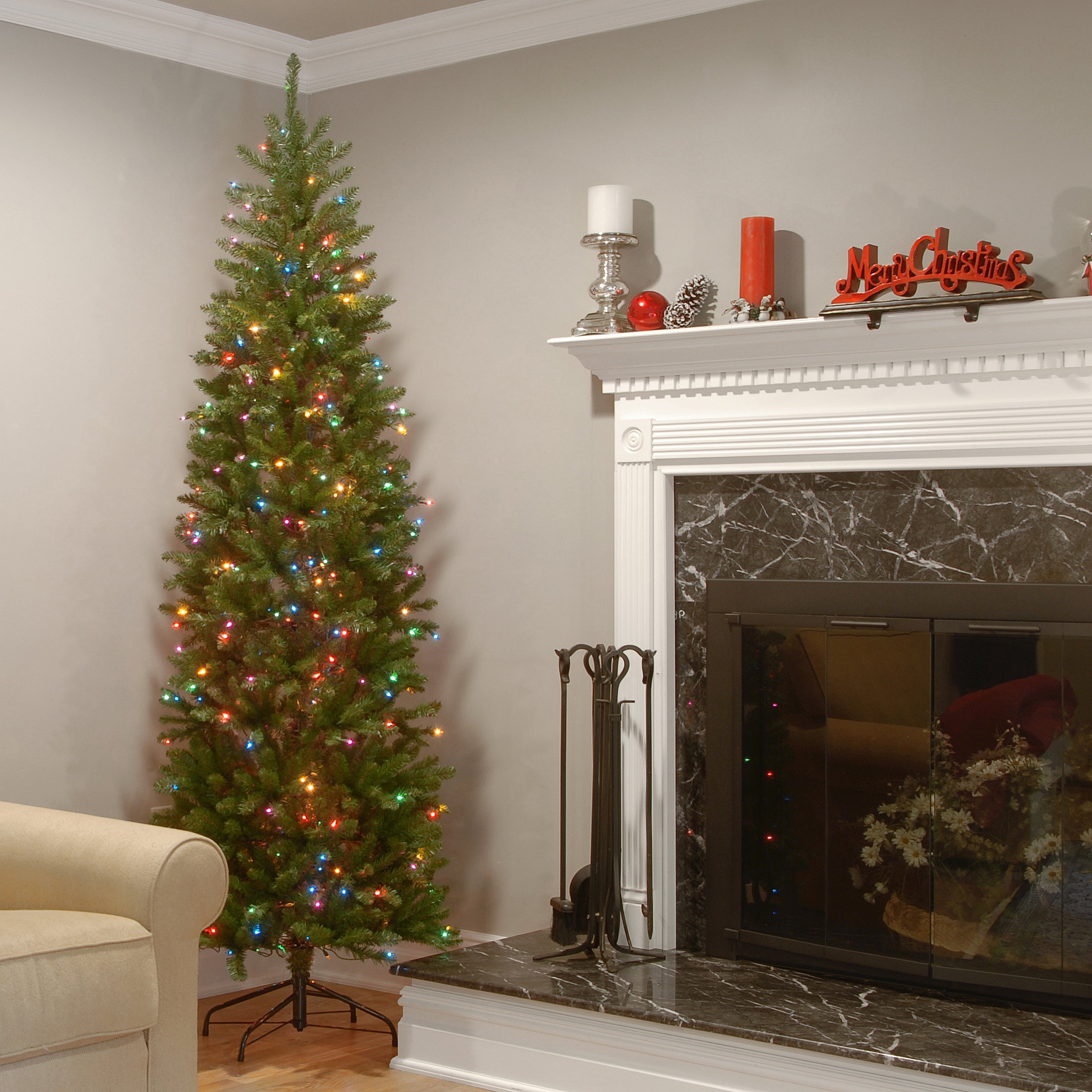 6.5 ft. Pre-Lit Kingswood Fir Pencil Tree with Multicolor Lights