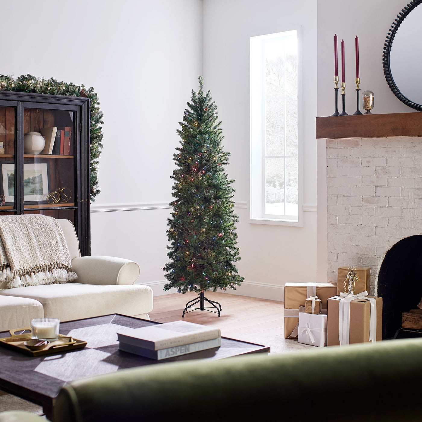 6.5 ft. Pre-Lit Kingswood Fir Pencil Tree with Multicolor Lights