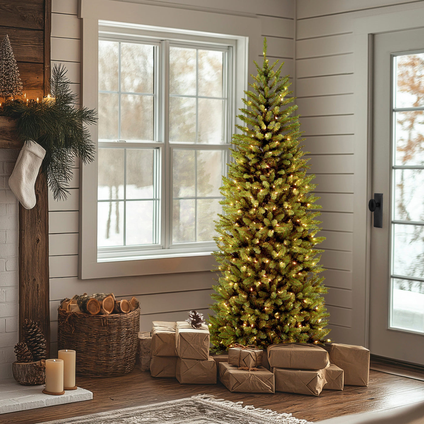 7.5 ft. Pre-Lit Kingswood Fir Slim Tree with PowerConnect Dual Color LED Lights