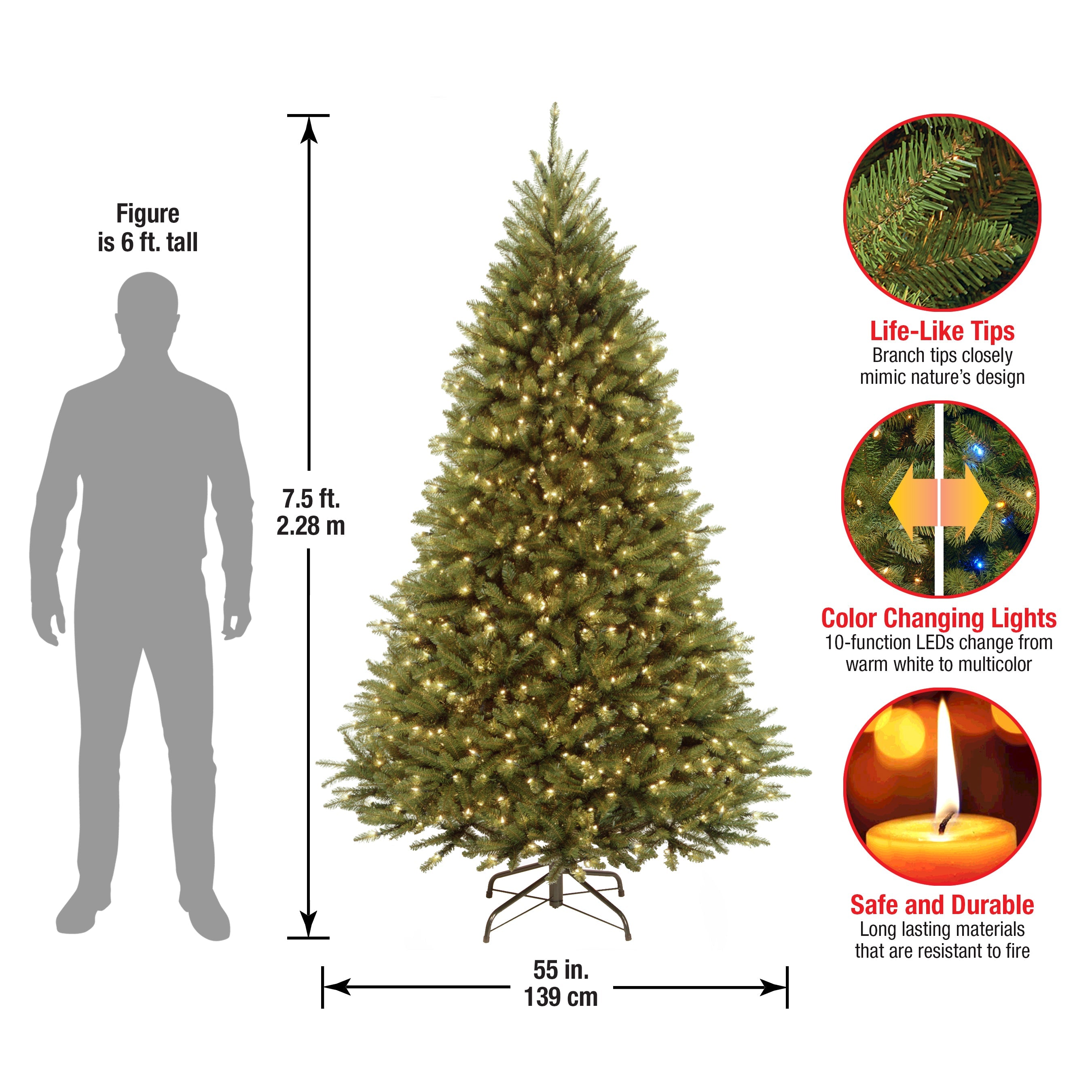 7.5 ft. Pre-Lit Kingswood Fir Tree with PowerConnect Dual Color LED Lights