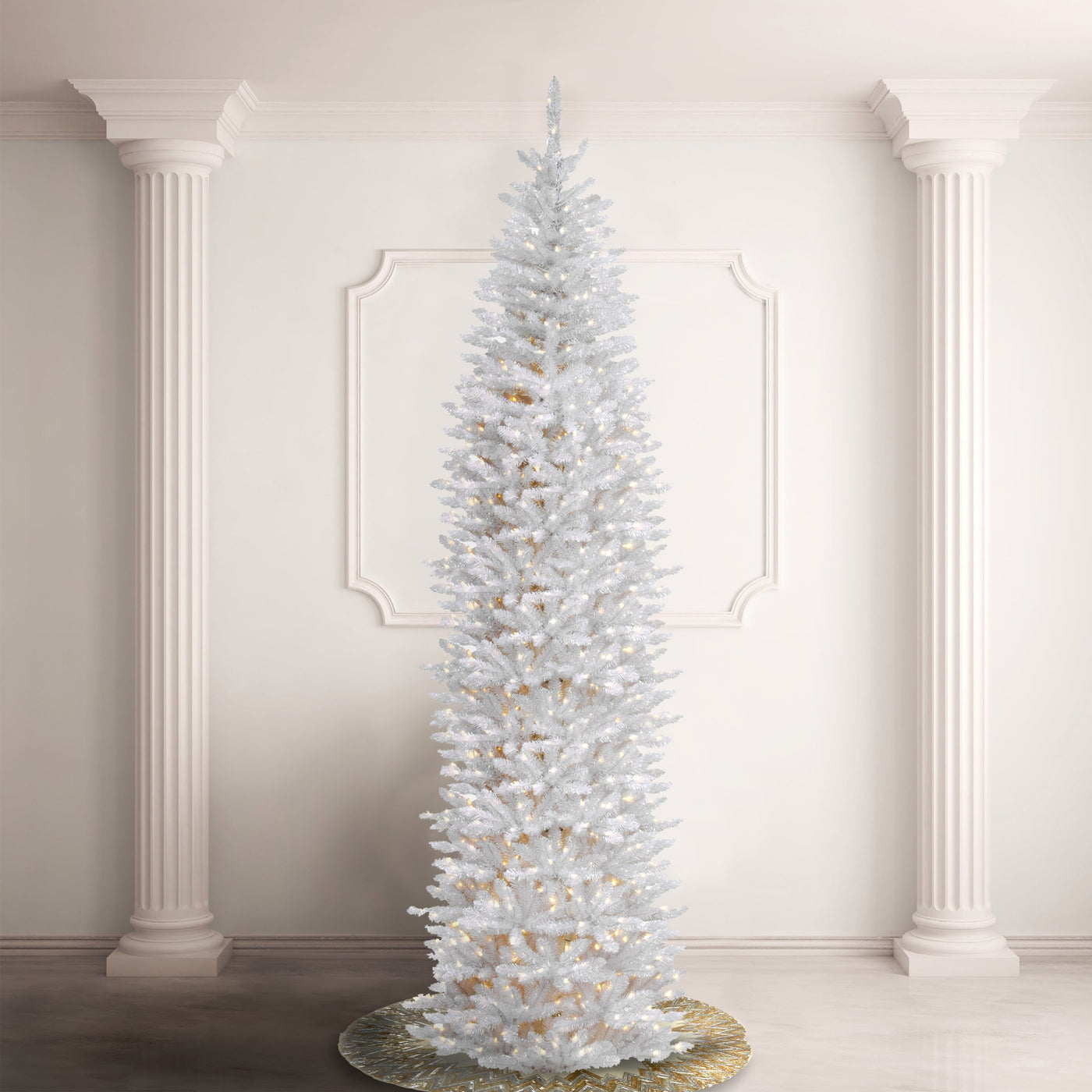 12 ft.Pre-Lit Kingswood Fir White Pencil Slim Tree with Clear Lights