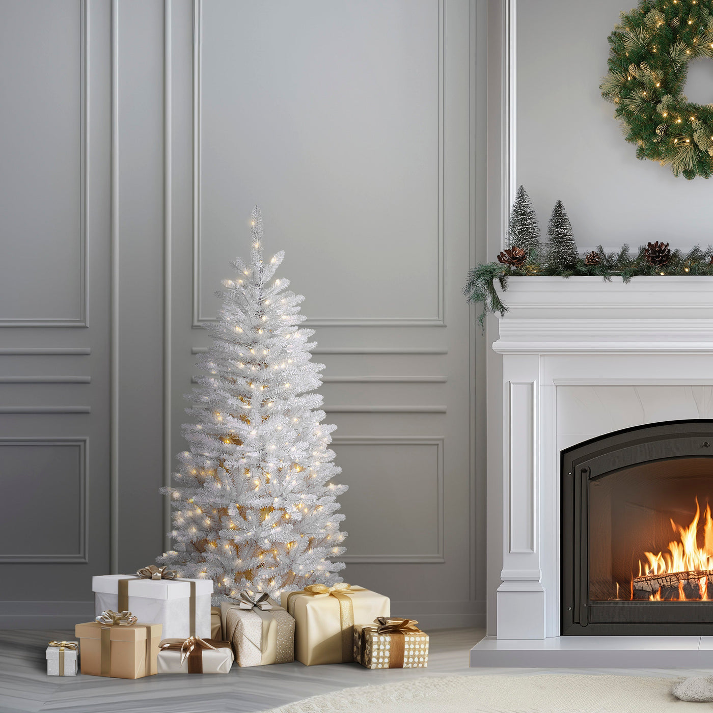 4.5 ft. Pre-Lit Kingswood Fir White Pencil Tree with Clear Lights