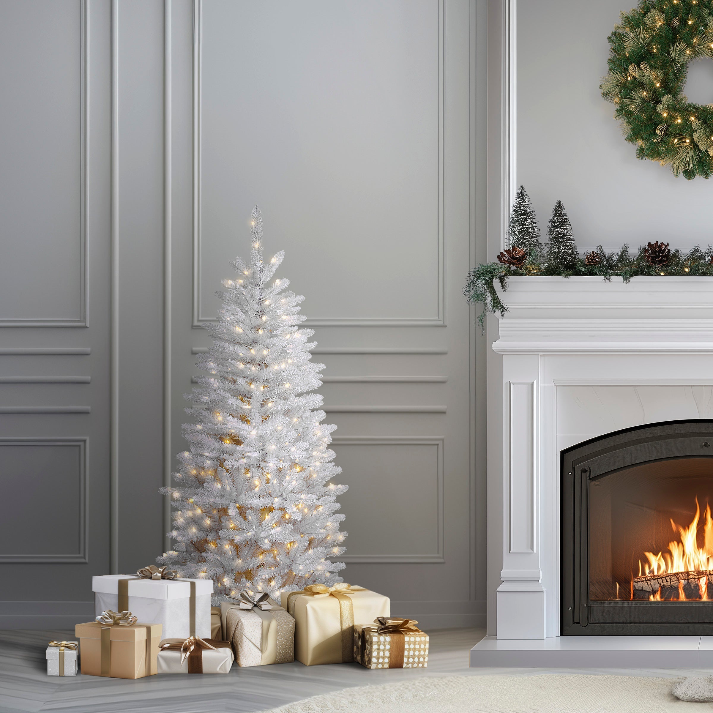 4.5 ft. Pre-Lit Kingswood Fir White Pencil Tree with Clear Lights