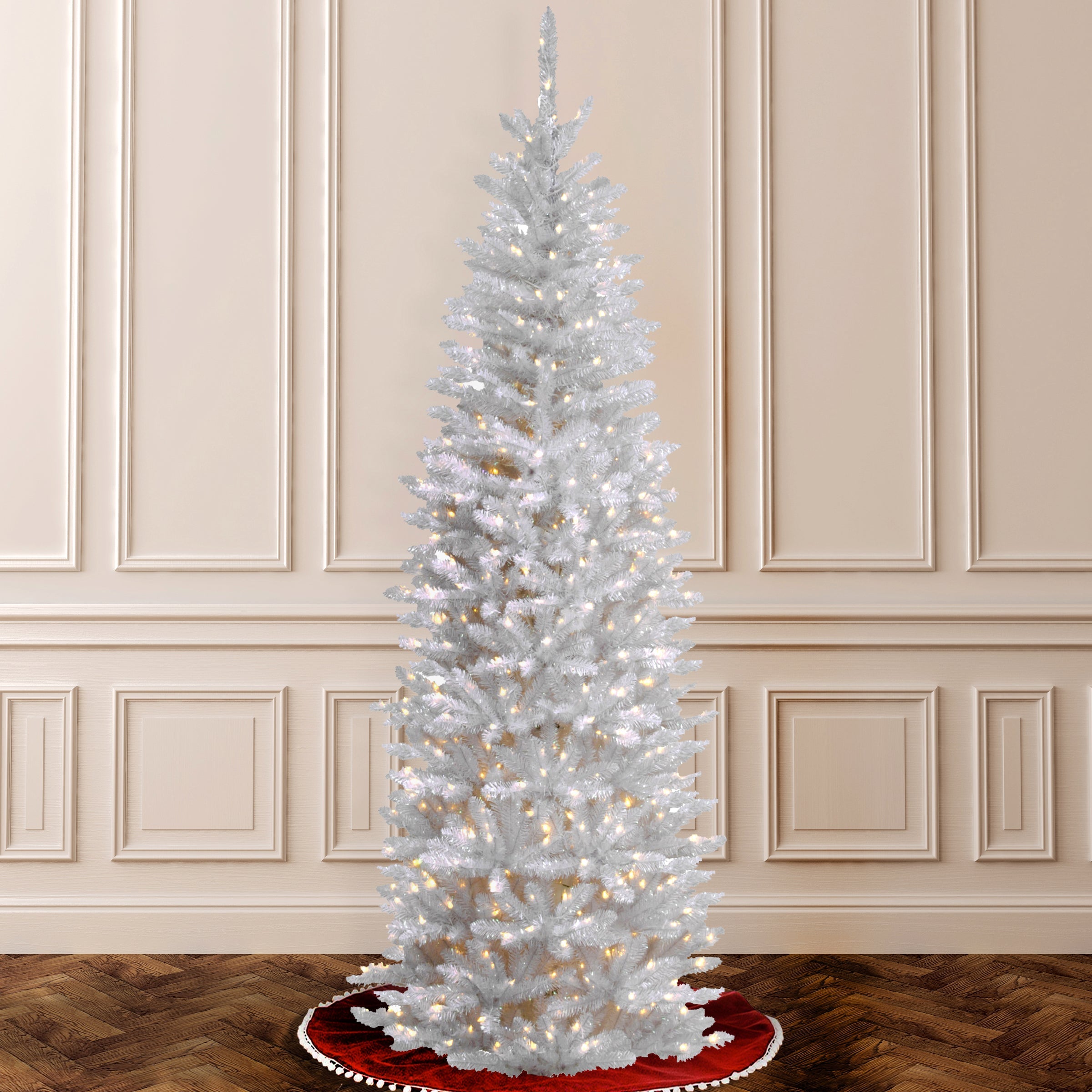 6.5 ft. Pre-Lit Kingswood Fir White Pencil Tree with Clear Lights