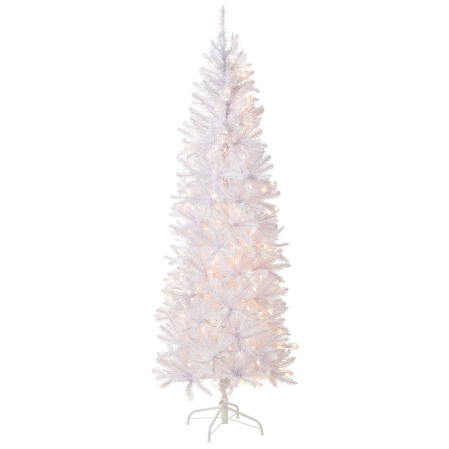 7 ft. Pre-Lit Kingswood Fir White Pencil Tree with Clear Lights