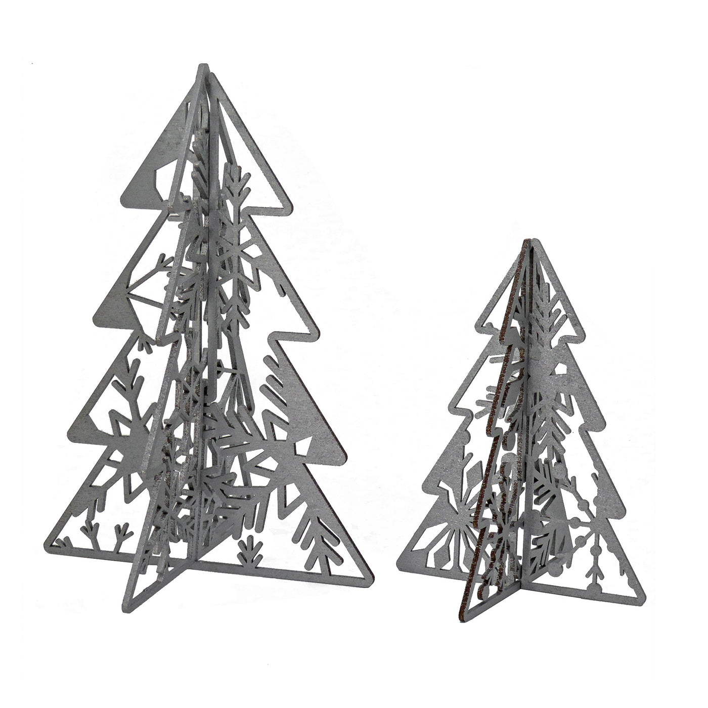 10 in. and 7 in. Silver Christmas Trees Table Decor, Lightweight Wood, Set of 2