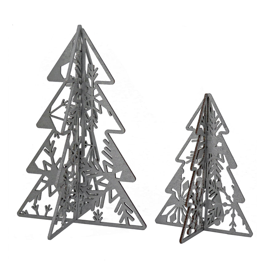 10 in. and 7 in. Silver Christmas Trees Table Decor, Lightweight Wood, Set of 2