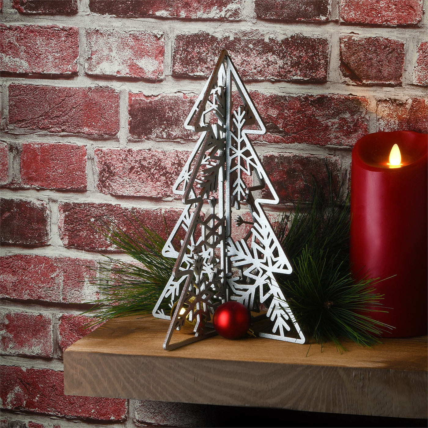 10 in. and 7 in. Silver Christmas Trees Table Decor, Lightweight Wood, Set of 2