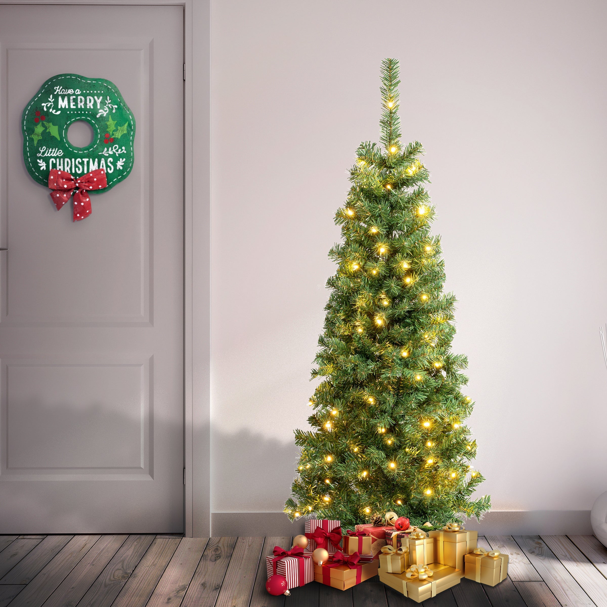 4.5 ft. Pre-lit Linden Spruce Wrapped Tree with Warm White LED Lights