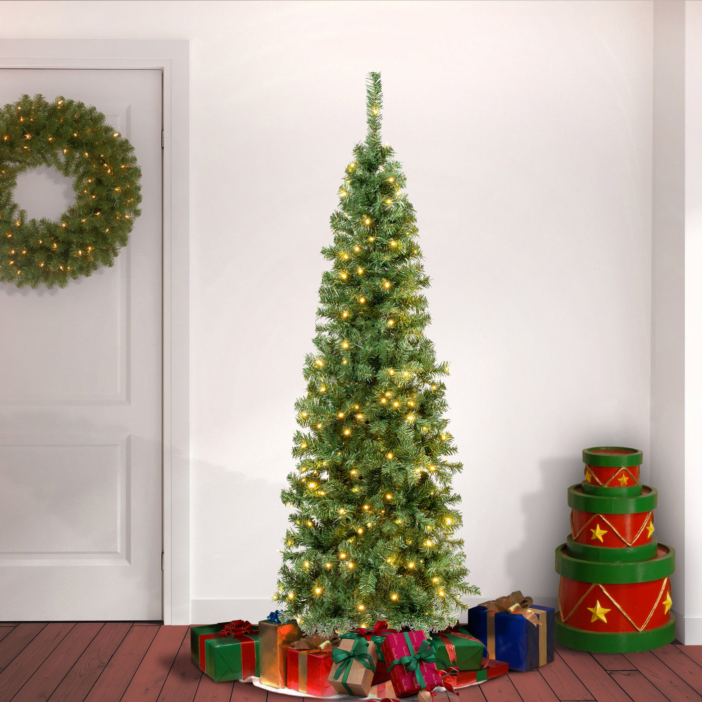 6 ft. Pre-Lit Linden Spruce Slim Tree with Warm White LED Lights