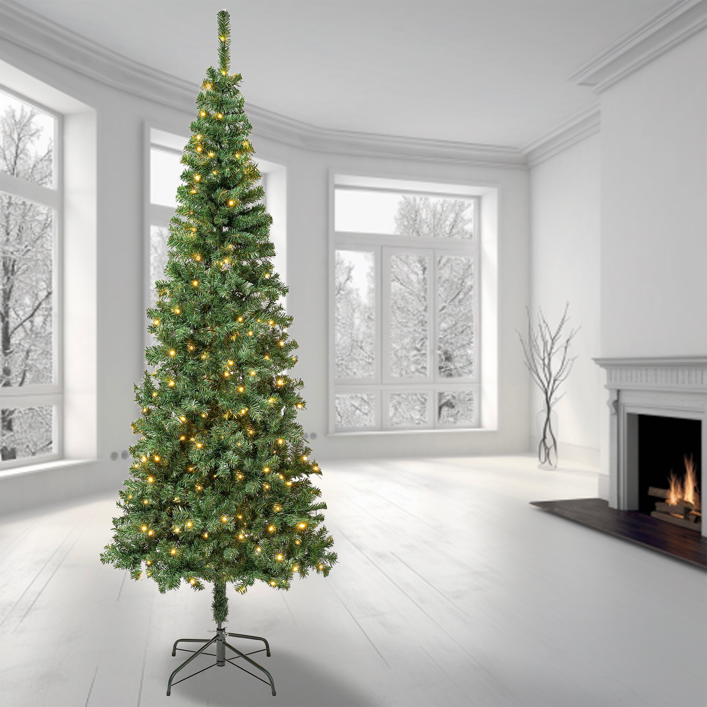 7.5 ft. Pre-Lit Linden Spruce Slim Tree with LED Lights