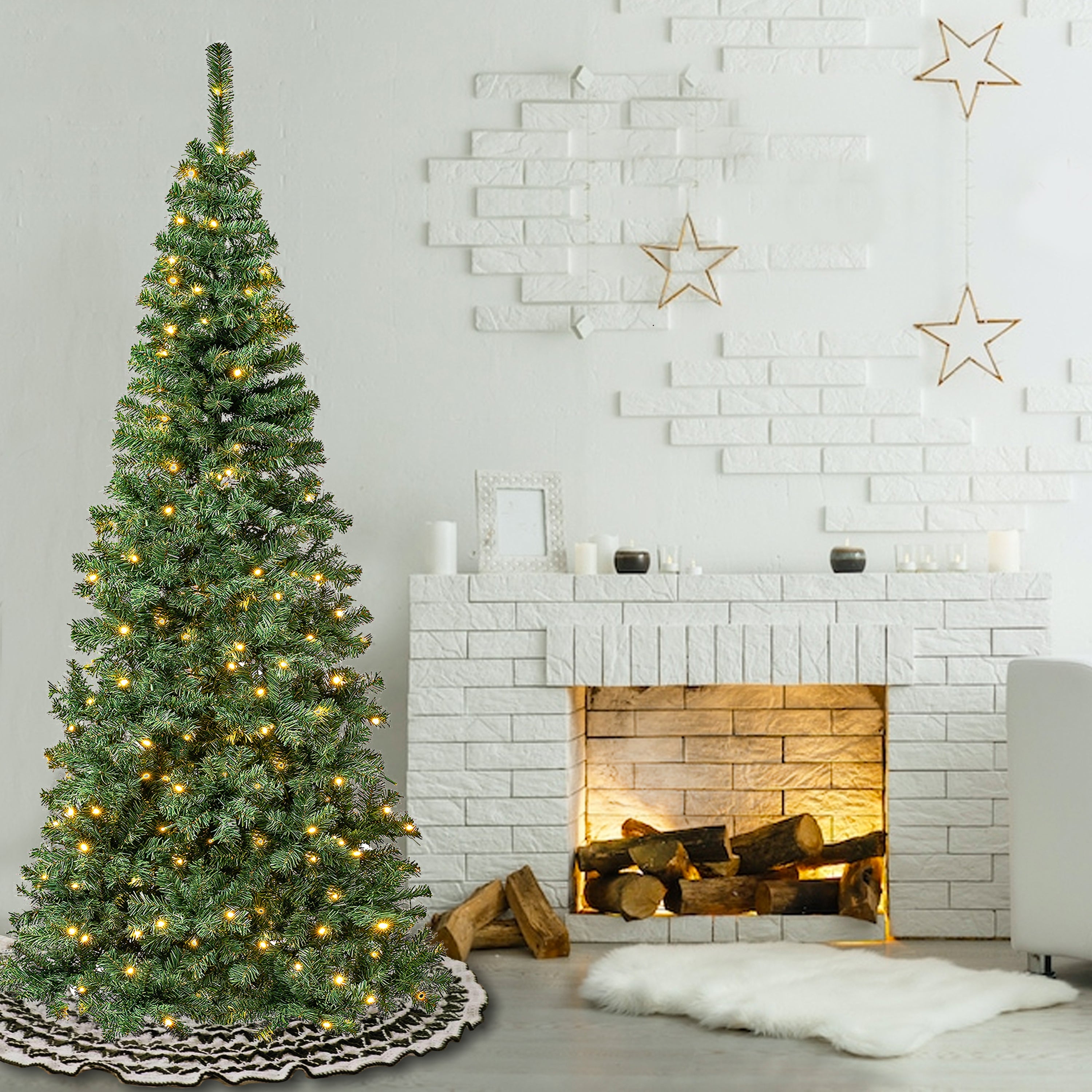7.5 ft. Pre-Lit Linden Spruce Slim Tree with LED Lights