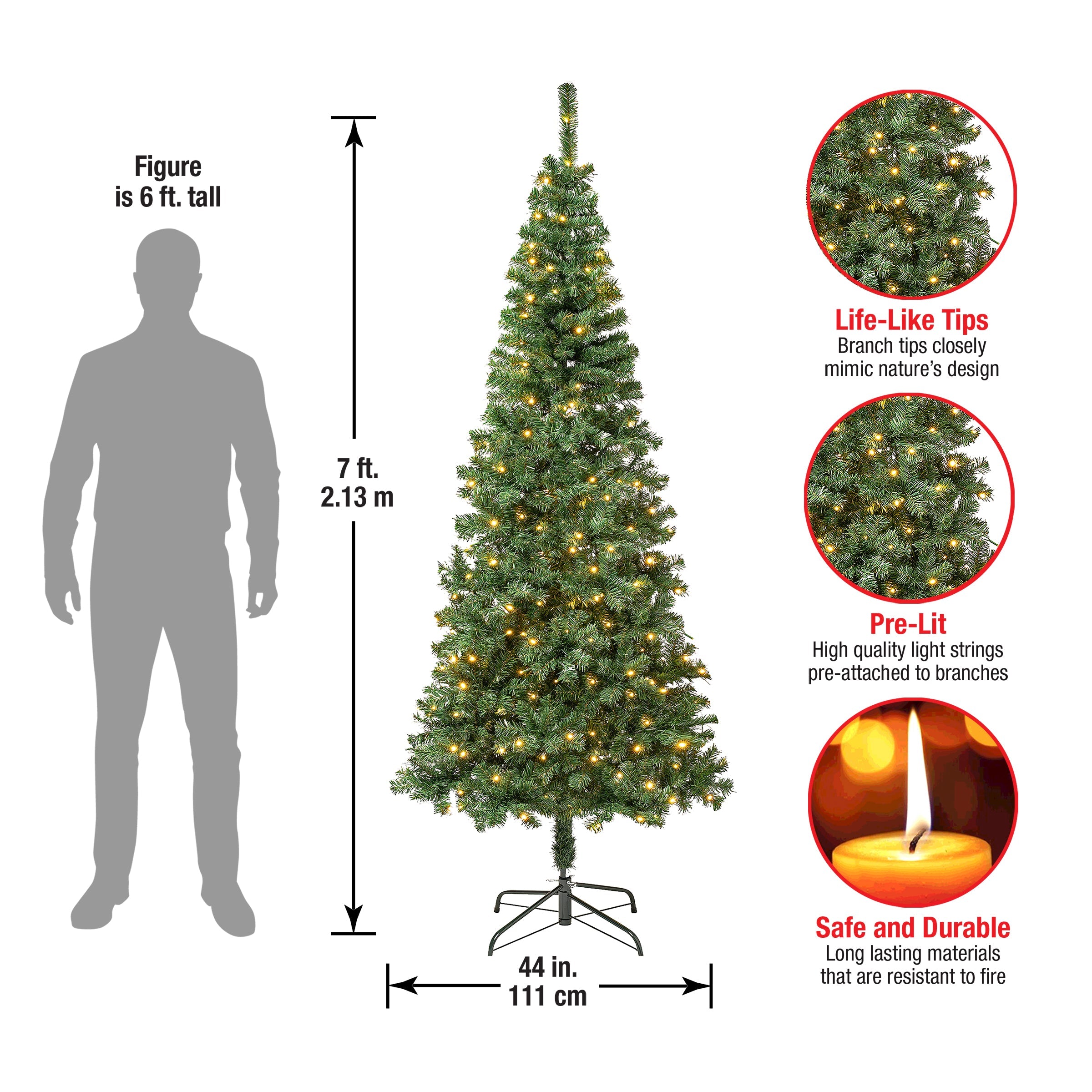 7.5 ft. Pre-Lit Linden Spruce Slim Tree with LED Lights