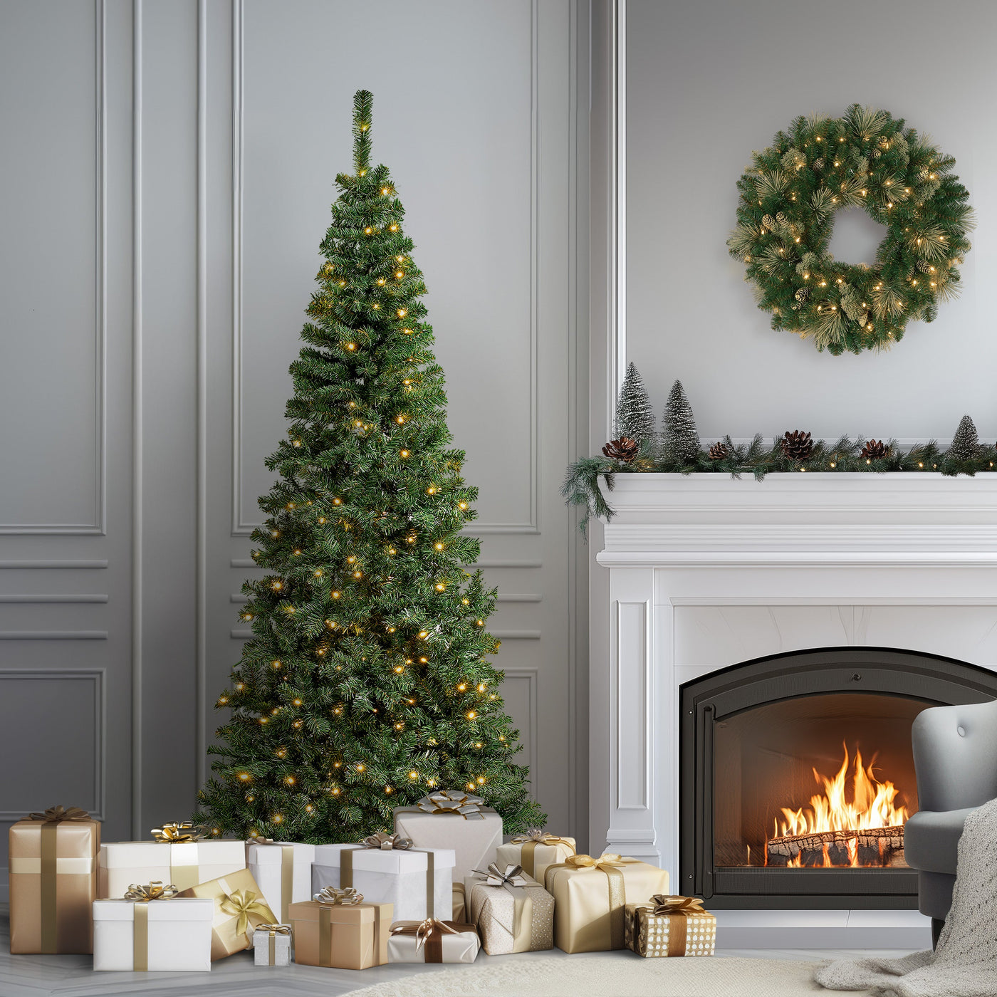 7.5 ft. Pre-Lit Linden Spruce Slim Tree with LED Lights