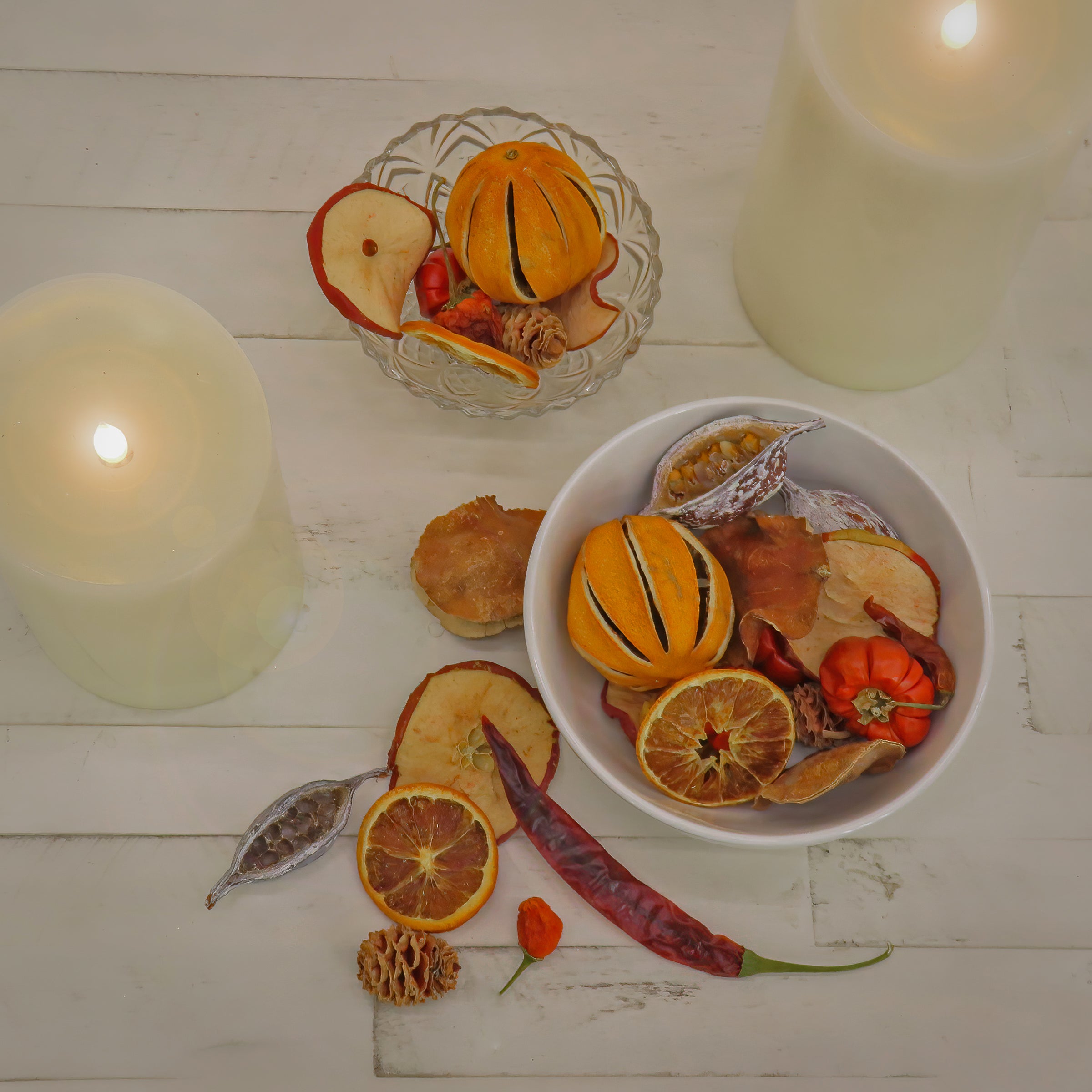 6 in. 250 Gram Mixed Potpourri- Oranges, Sliced Red Apples, Chiles, Cones, and Jackarandas