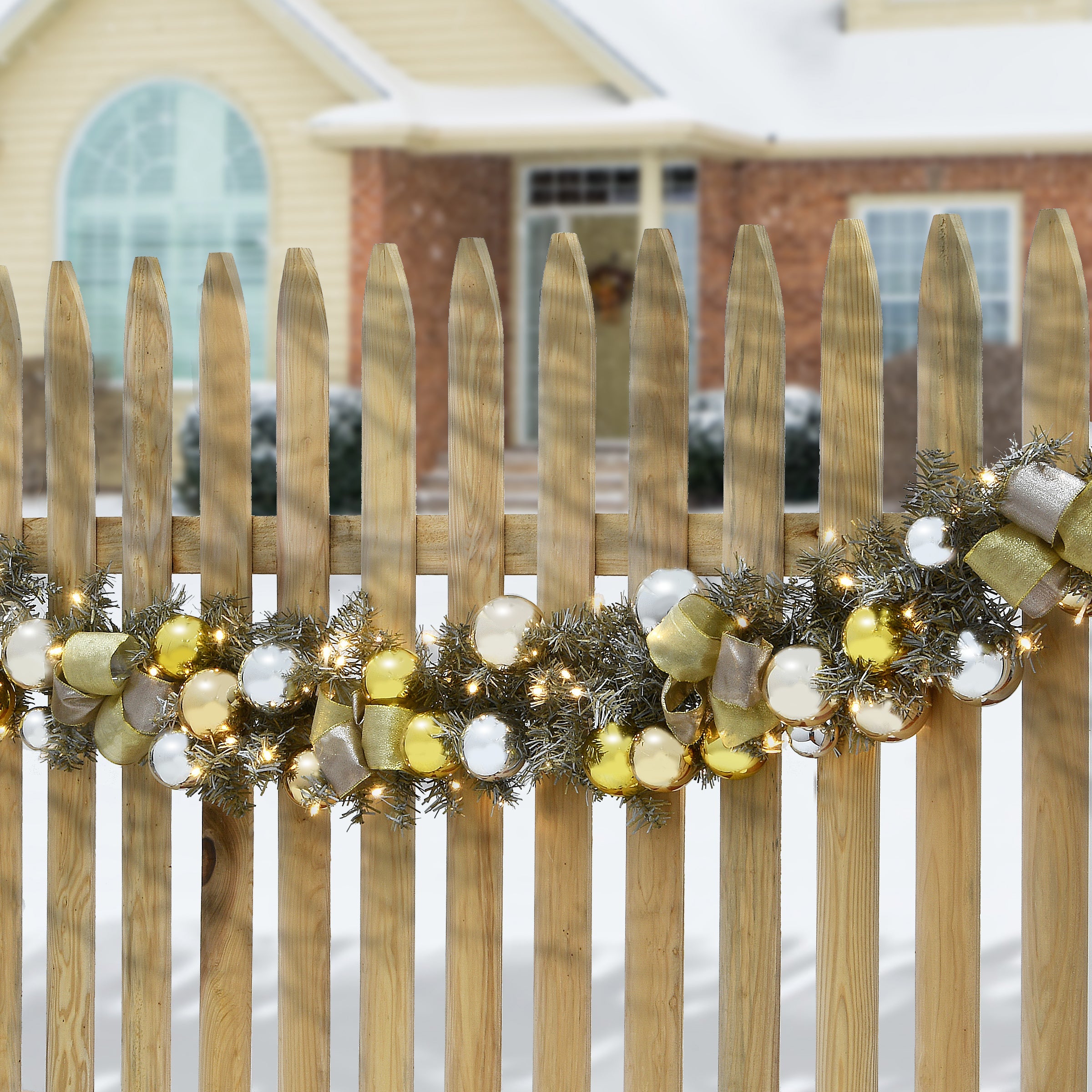 9 ft. Pre-Lit Gold Ornament Metallic Garland with Warm White LED Lights