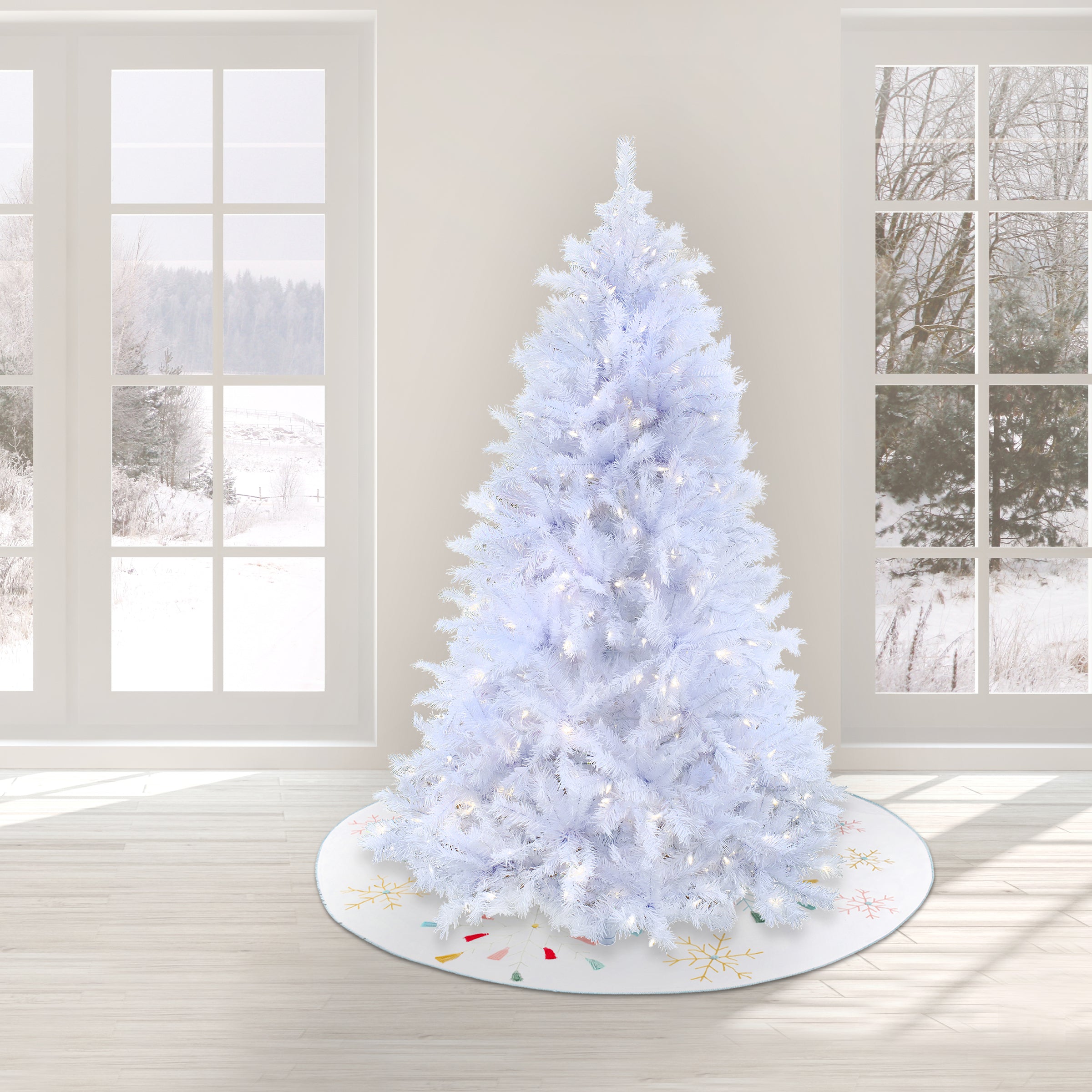 7.5 ft. Pre-Lit Millville White Tree with PowerConnect Warm White LED Lights