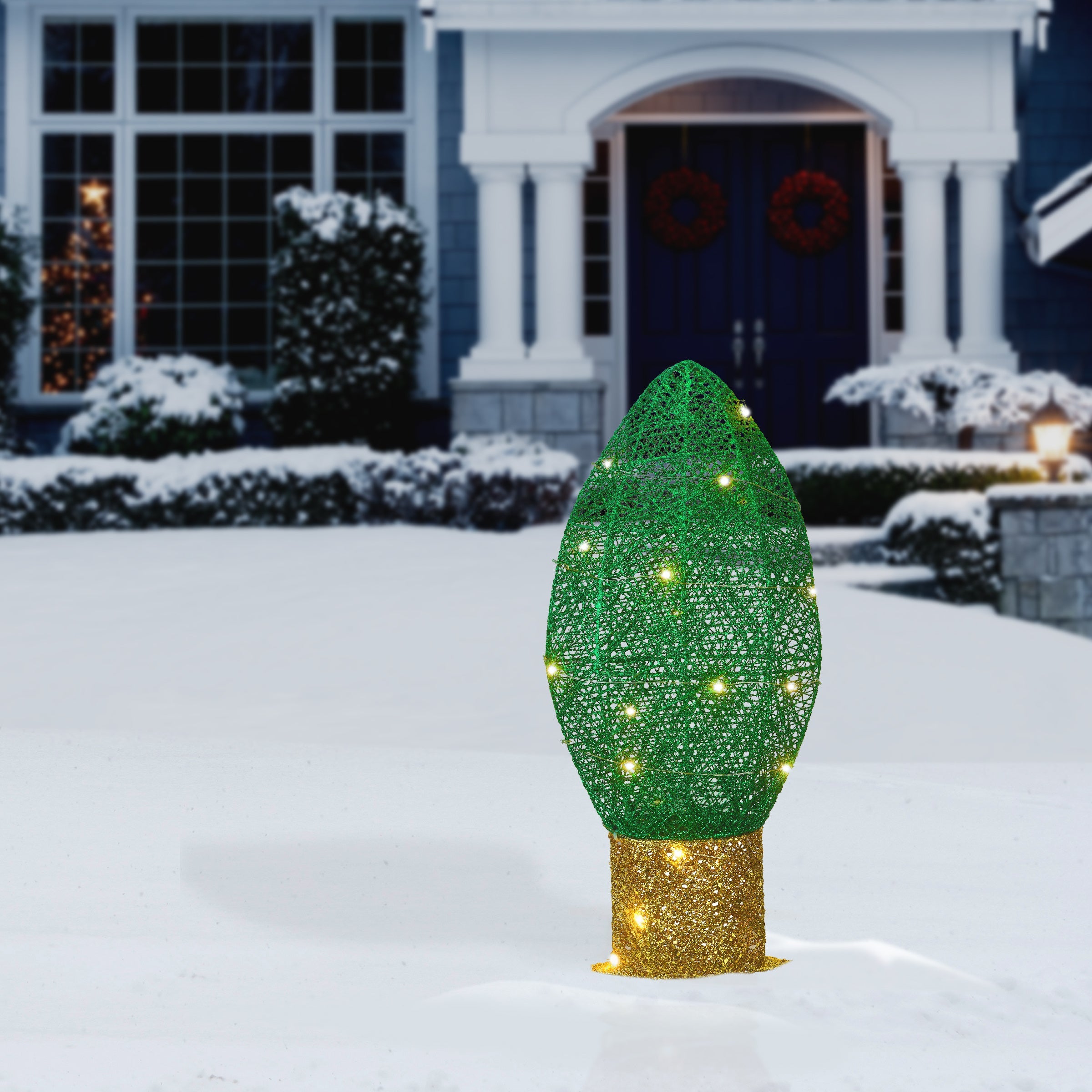 20 in. Pre-Lit Green Christmas Light Bulb Decoration