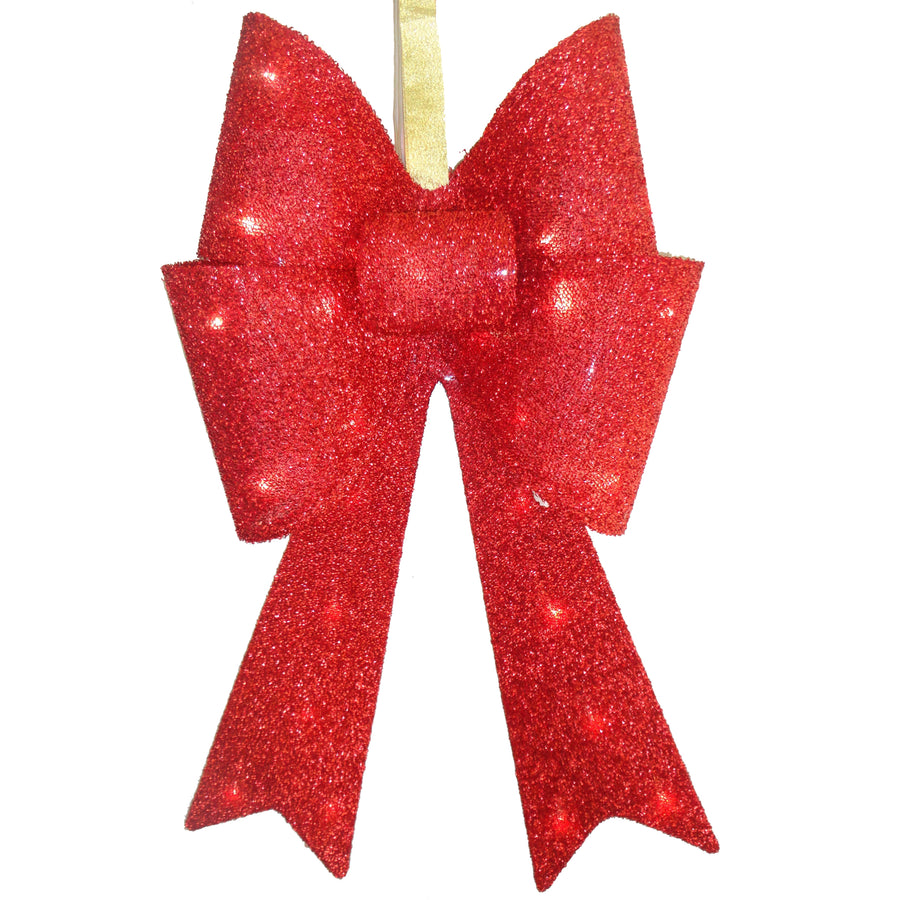 Pre-Lit 20" Red Fabric Bow with Battery Operated LED Lights