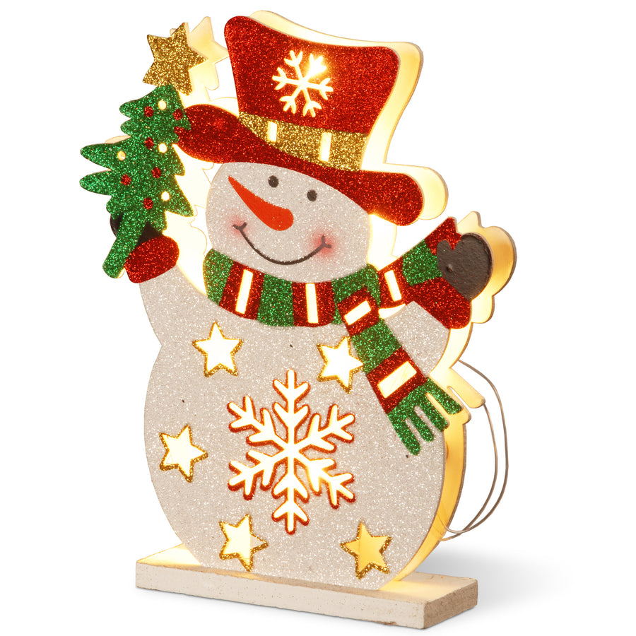 Pre-Lit 12" Wooden Snowman