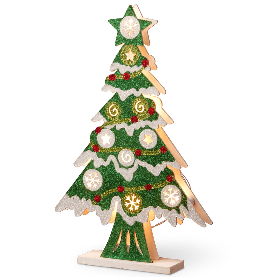 Pre-Lit 17" Wooden Christmas Tree