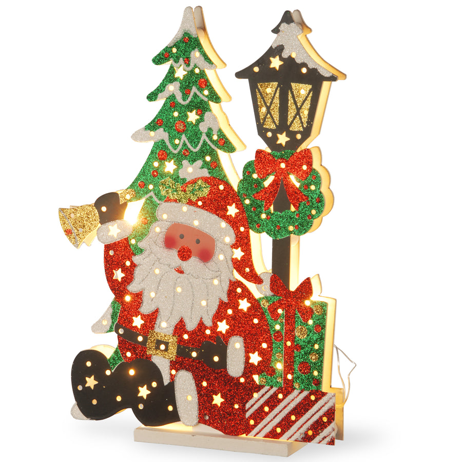 Pre-Lit 17.5" Wooden Santa Scene