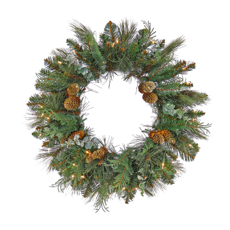 24 in. Pre-Lit North Conway Wreath with Clear Lights