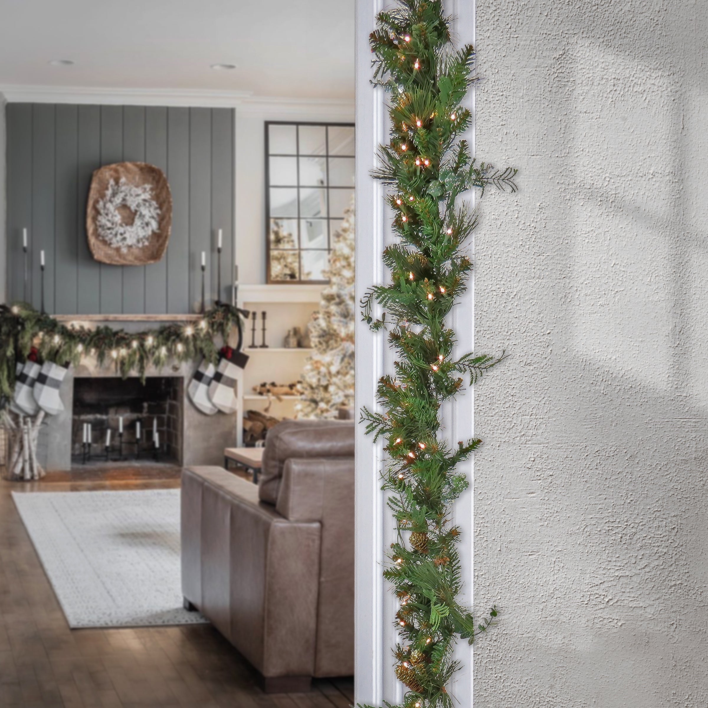 9 ft. Pre-Lit North Conway Garland with Clear Lights