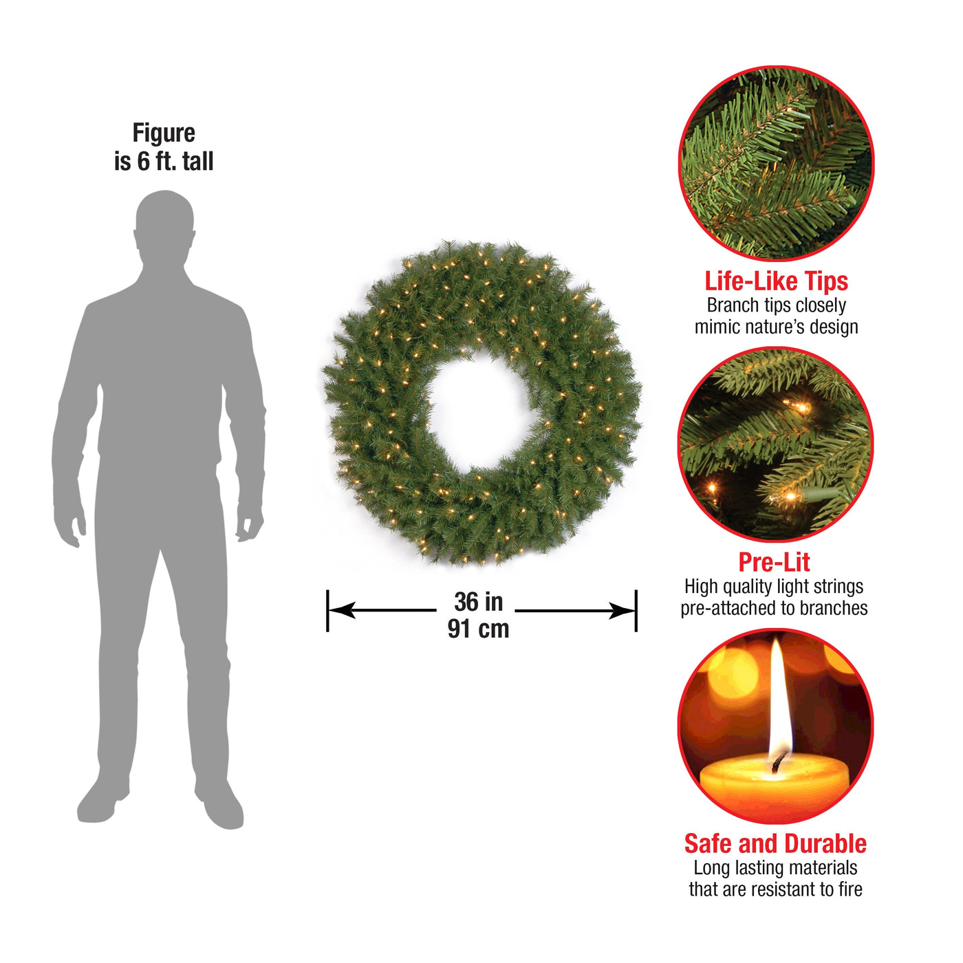 36 in. Pre-Lit Norwood Fir Wreath with Clear Lights