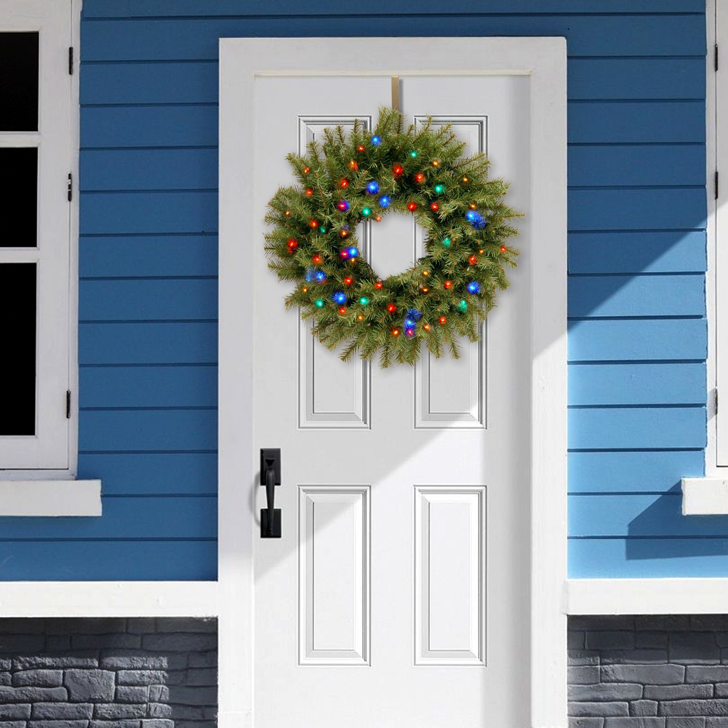 24 in. Pre-Lit Norwood Fir Wreath with Battery Operated Multicolor LED Lights