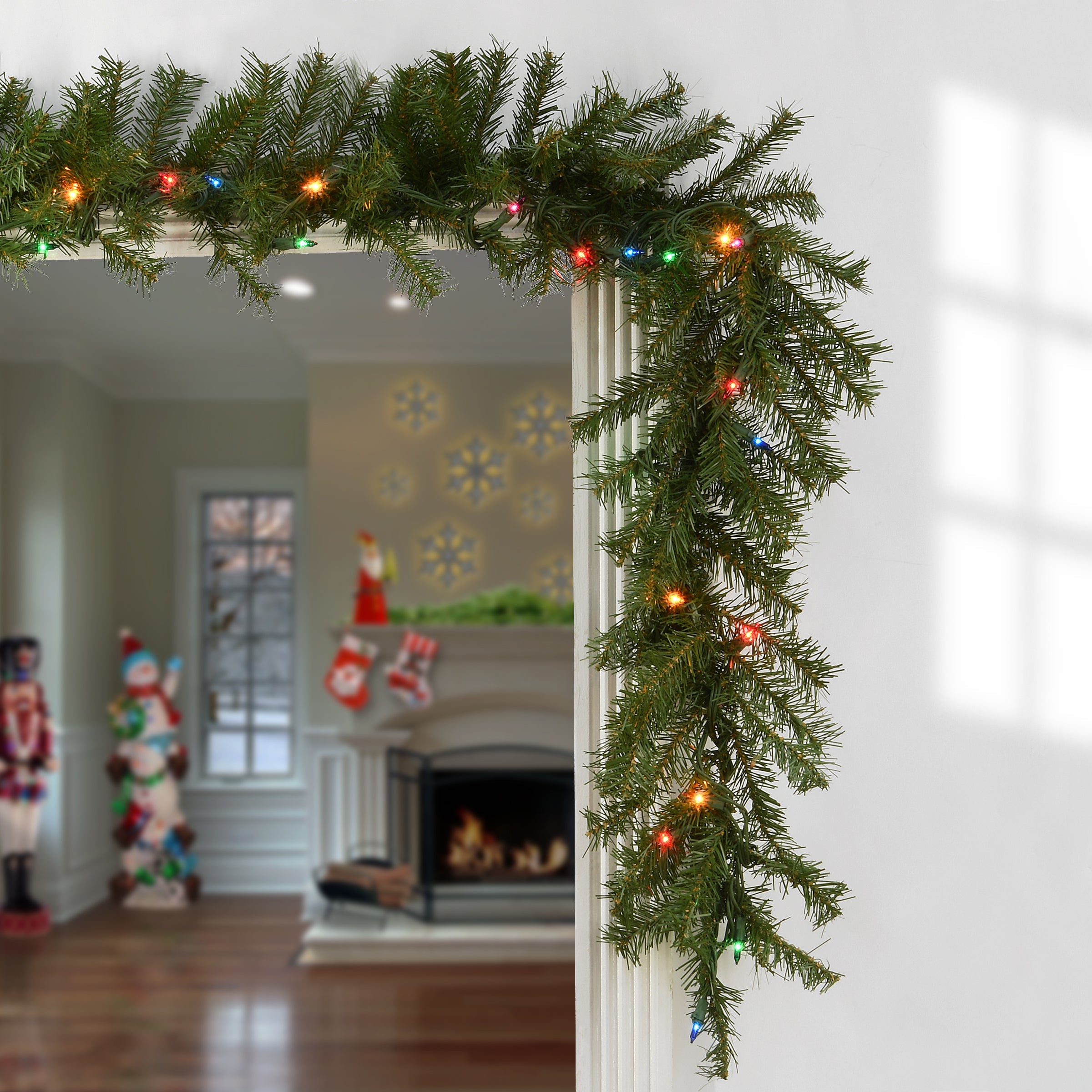 9 ft. Pre-Lit Norwood Fir Garland with Multicolor Lights