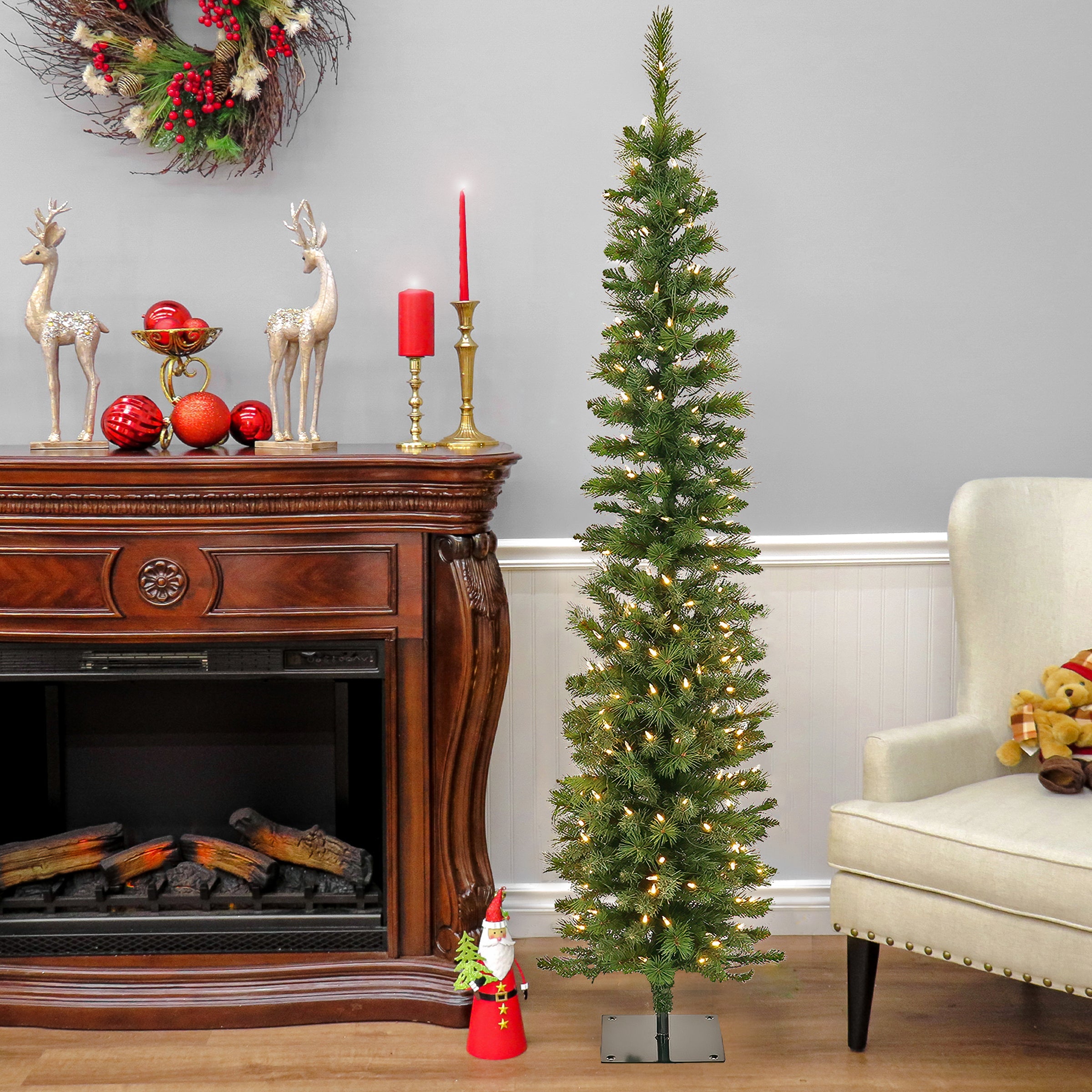 6 ft. Pre-Lit Nooksack Fir Pencil Slim Tree with LED Lights