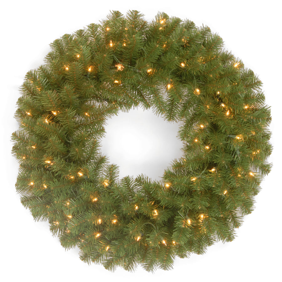 24 in. Pre-Lit North Valley Spruce Wreath with Clear Lights