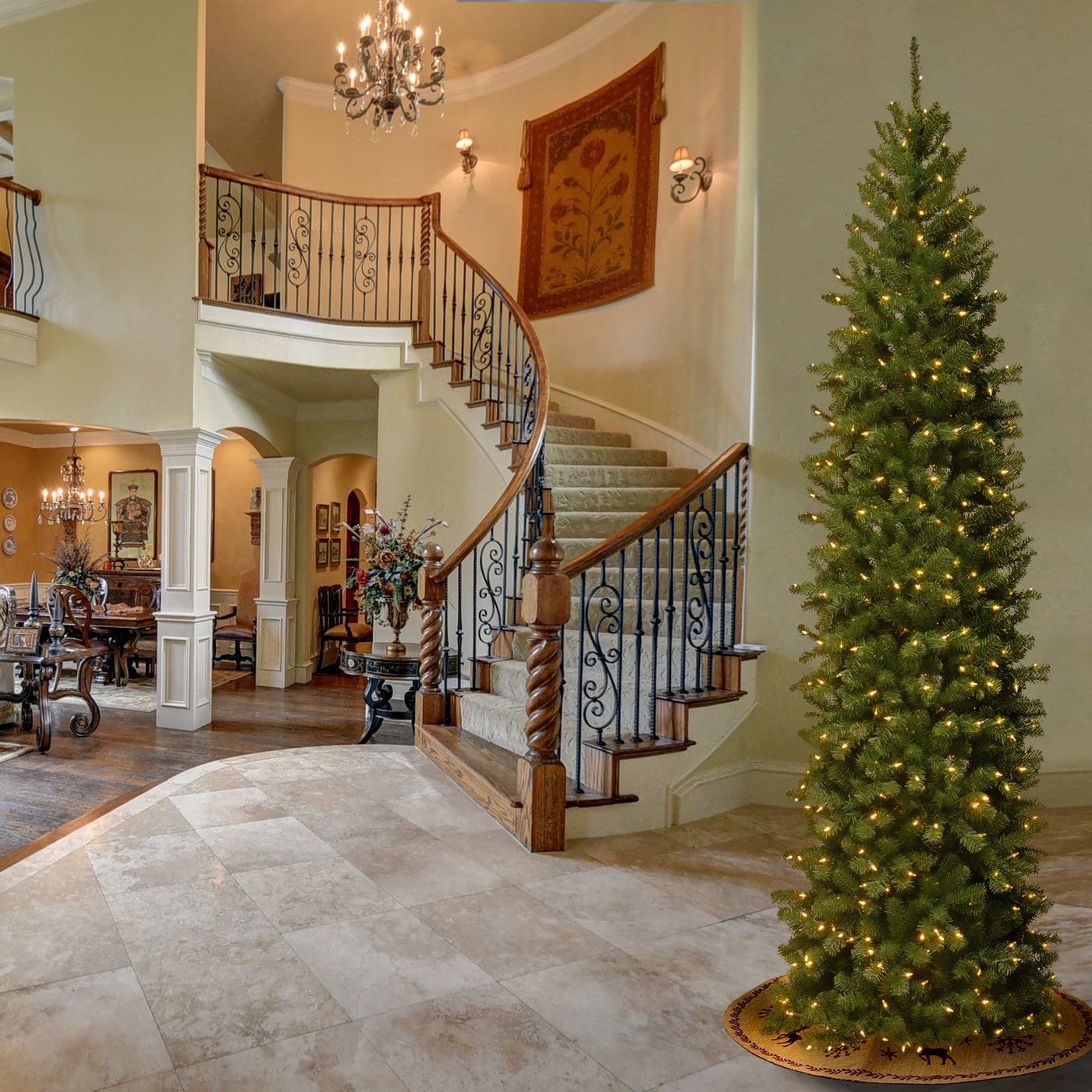10 ft. Pre-Lit North Valley Spruce Pencil Slim Tree with Clear Lights