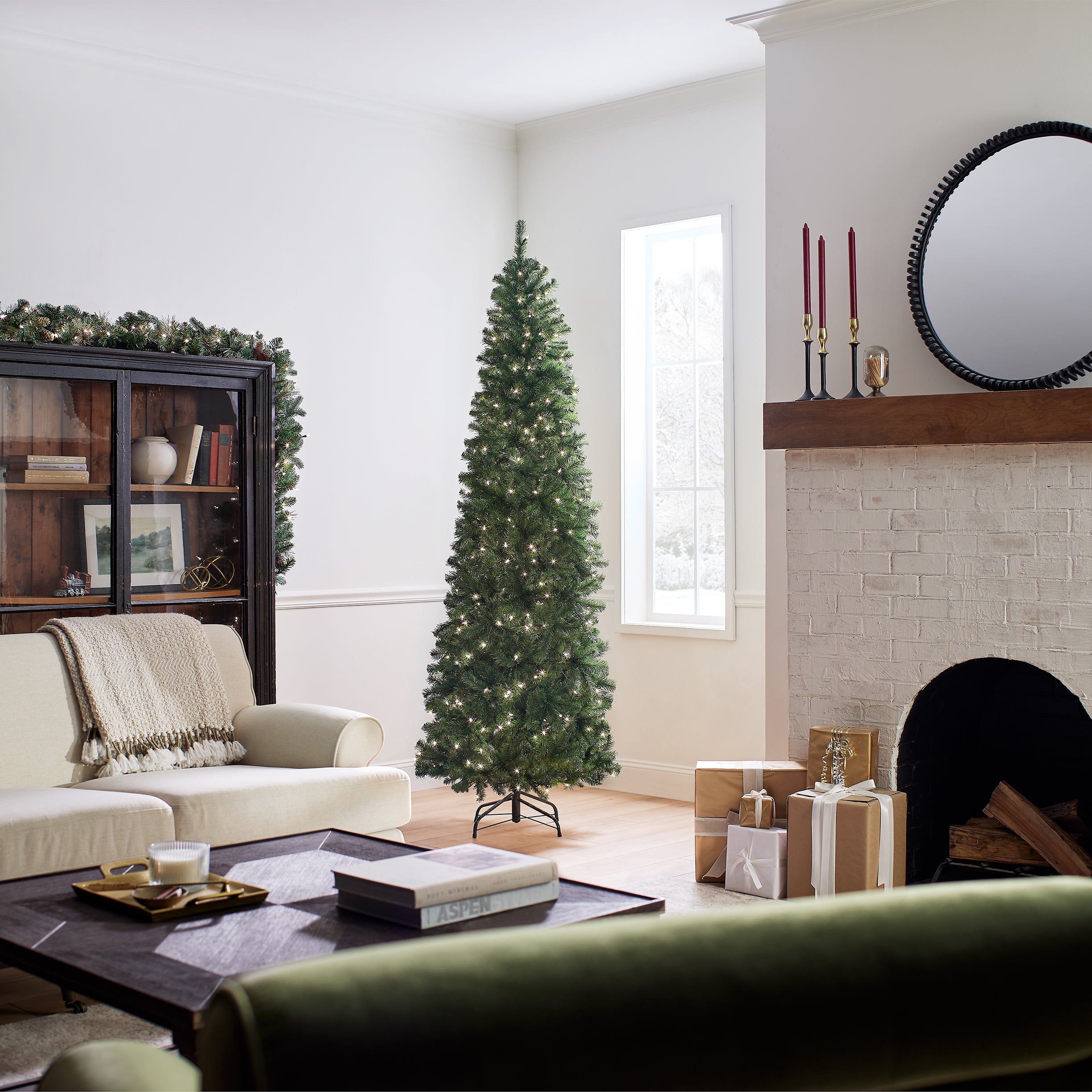 7.5 ft. Pre-Lit North Valley Spruce Pencil Slim Tree with Clear Lights