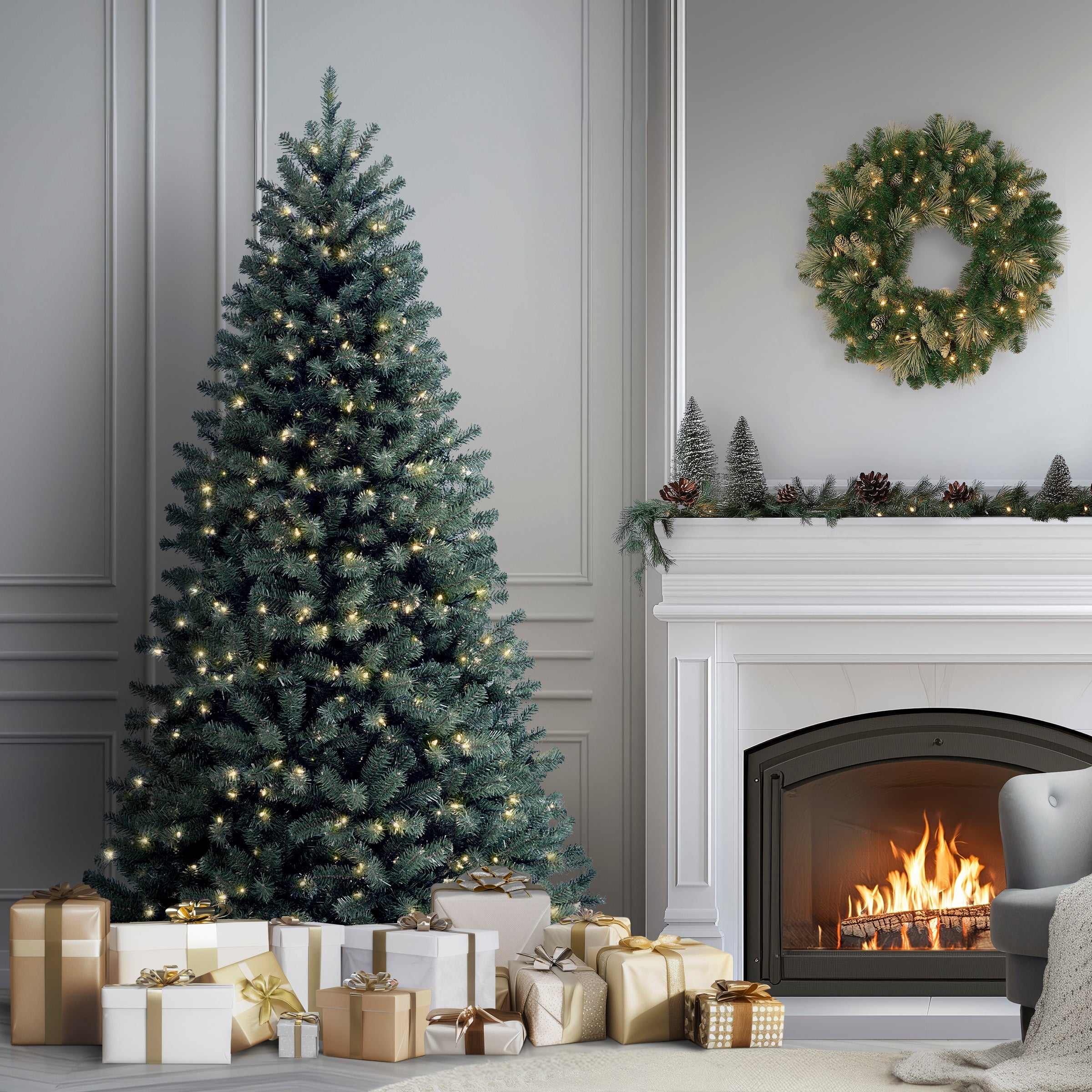 7 ft. Pre-Lit North Valley Spruce Blue Tree with Clear Lights