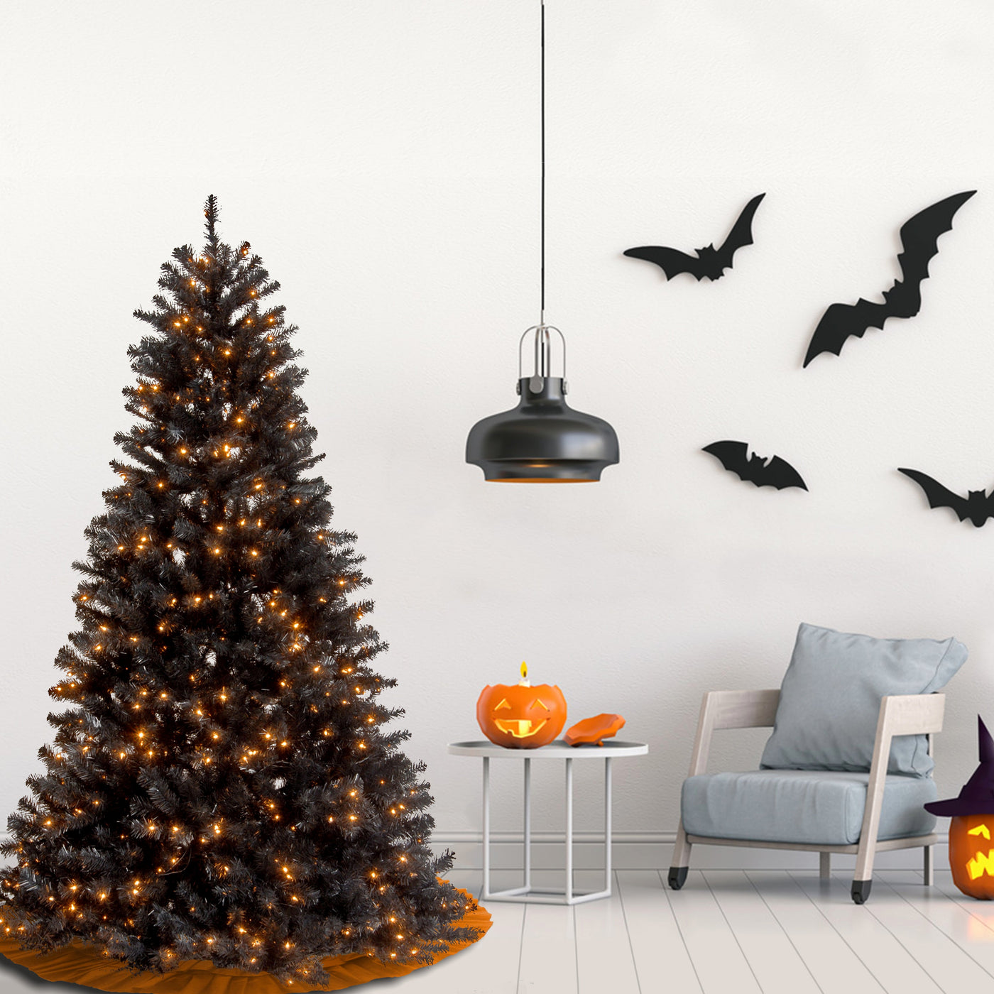6. ft. Halloween Pre-Lit North Valley Spruce Full Black Tree with White Lights