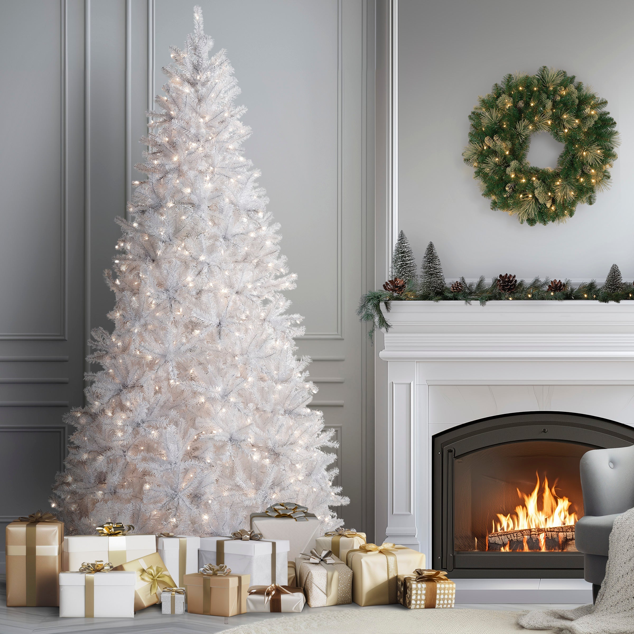 9 ft. Pre-Lit North Valley Spruce White Tree with Clear Lights