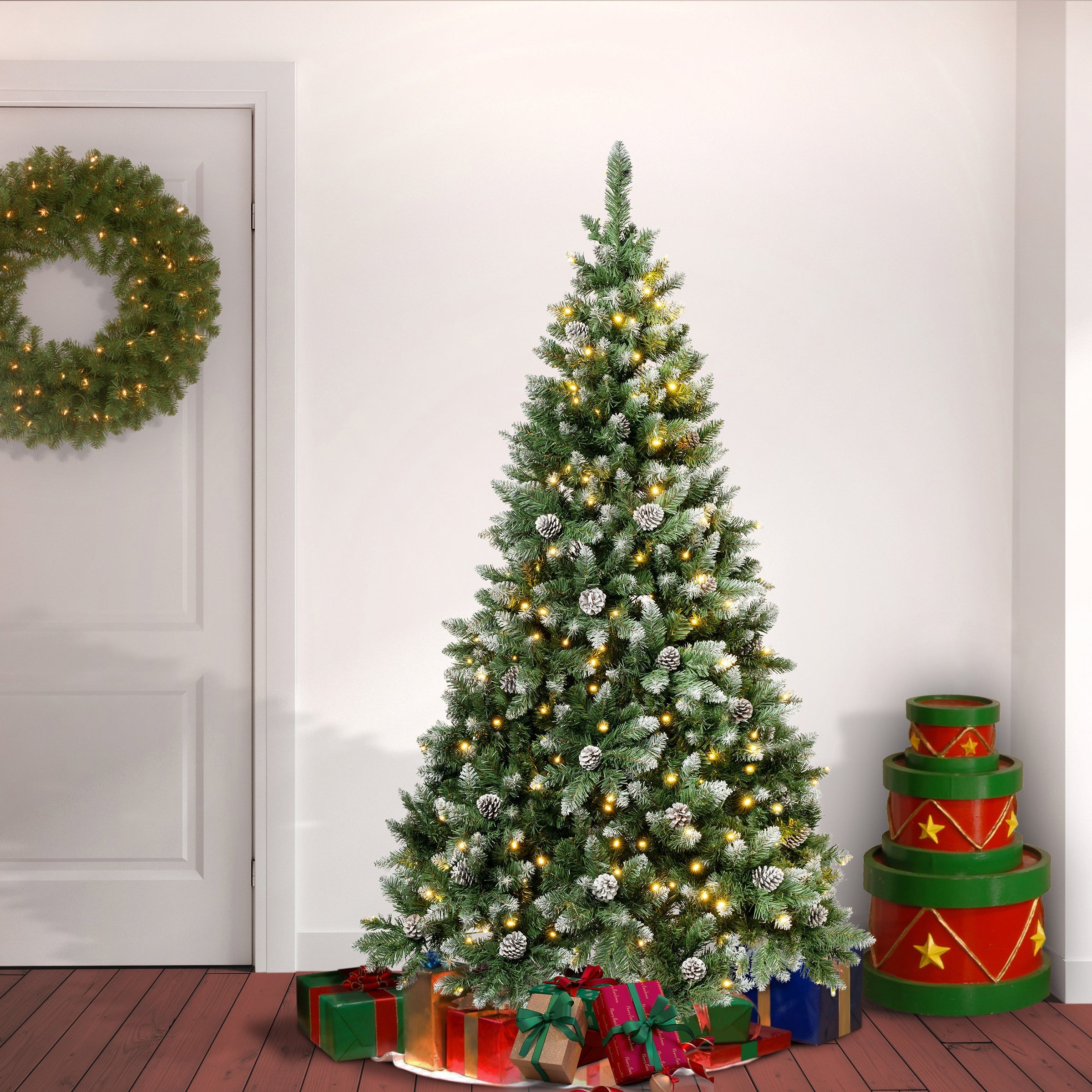 6 ft. Pre-Lit Oakley Hills Snow Tree with Warm White LED Lights