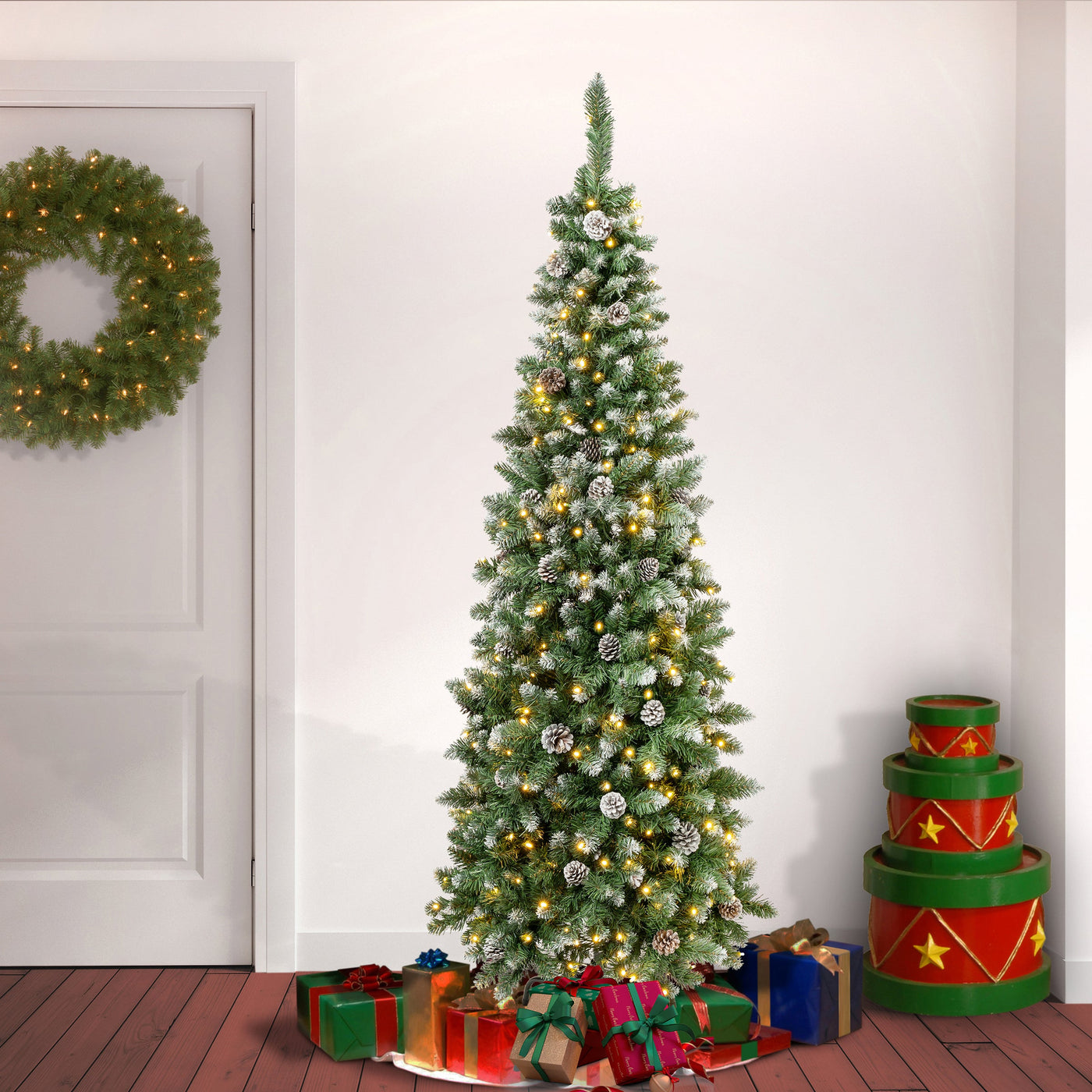 6 ft. Pre-Lit Oakley Hills Snow Slim Tree with LED Lights