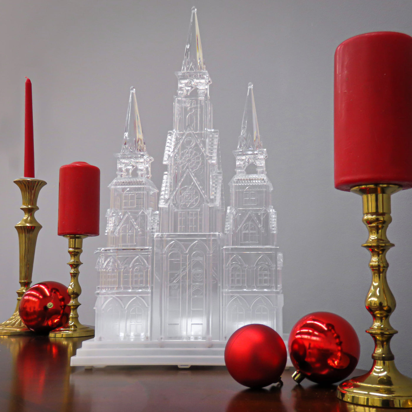 17 in. Christmas Cathedral Decoration with White LED Lights