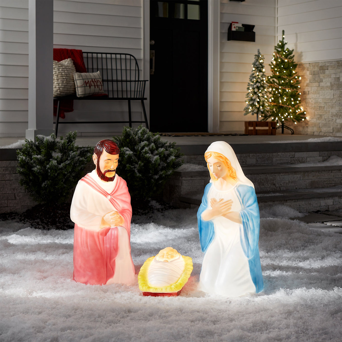 28 in. Mary, Joseph and Jesus Nativity Scene, Lights Inside