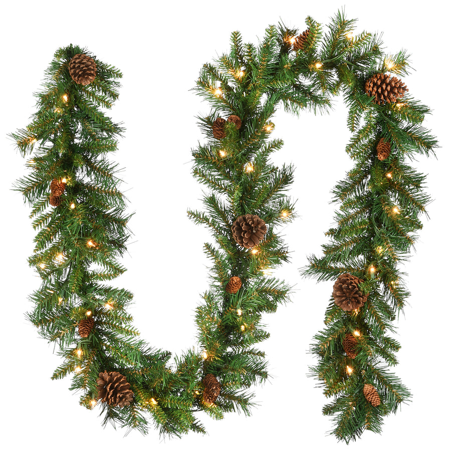 9 ft. Pre-Lit Pine Cone Garland with Clear Lights