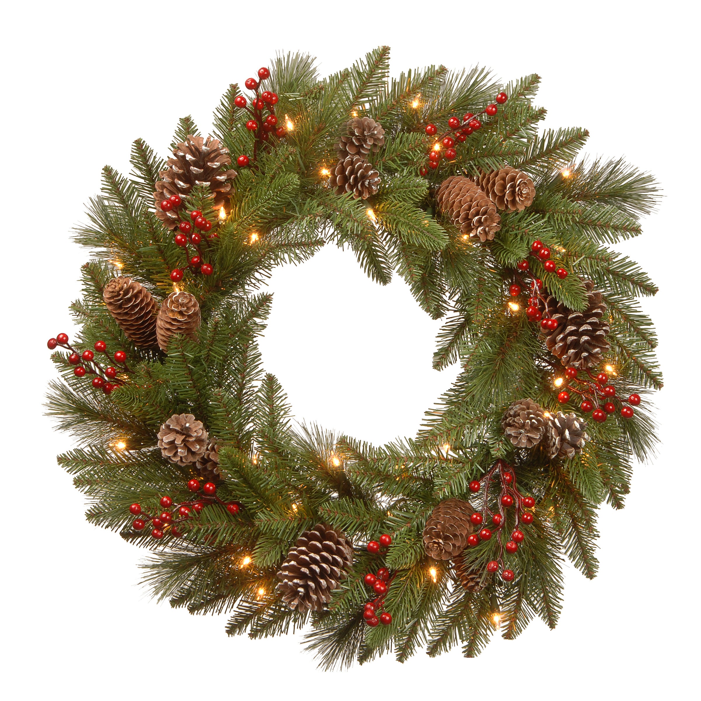 24 in. Pre-Lit Bristle Berry Wreath with LED Lights