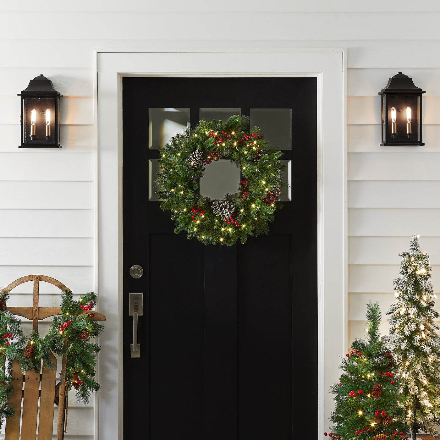 24 in. Pre-Lit Bristle Berry Wreath with LED Lights