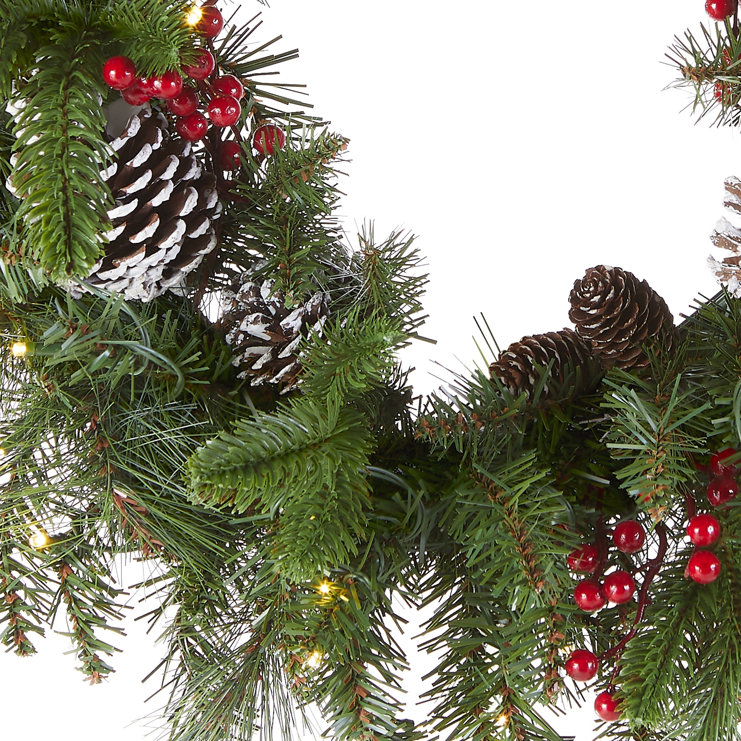 24 in. Pre-Lit Bristle Berry Wreath with LED Lights
