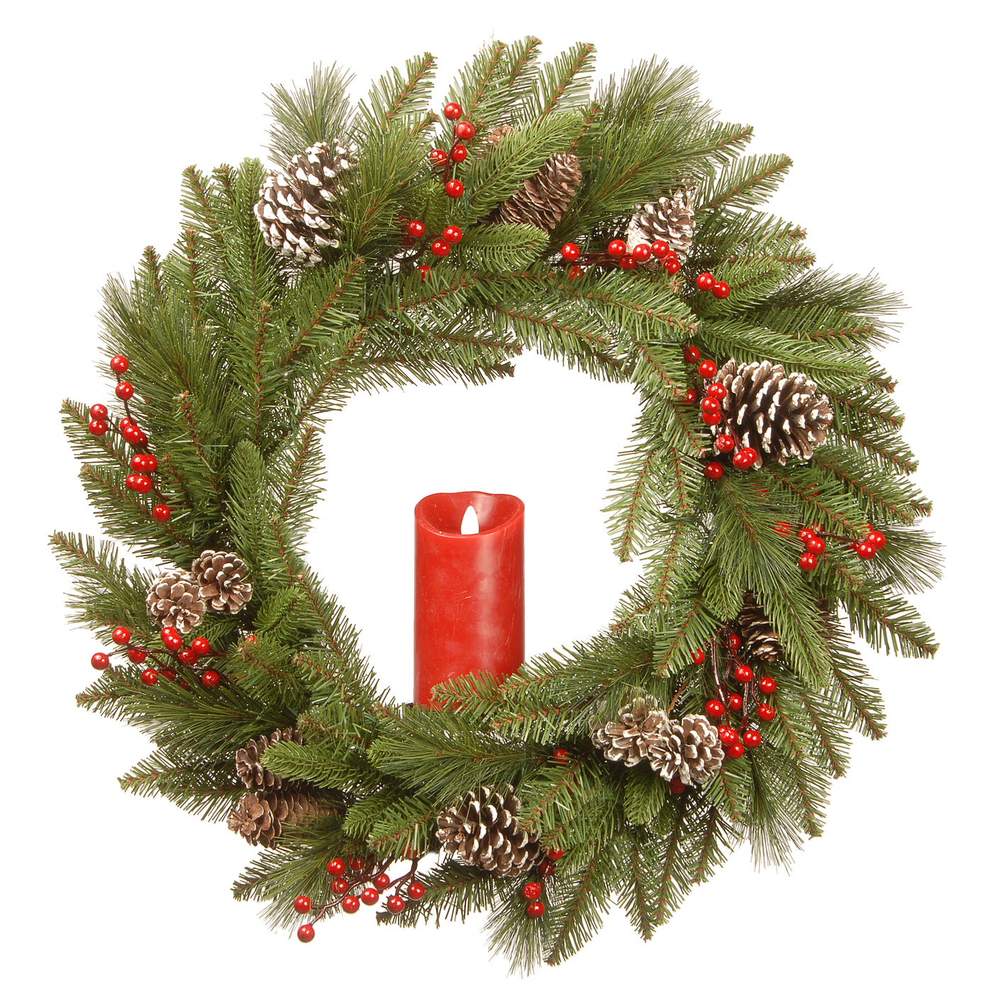 24 in. Bristle Berry Wreath with Single Candle