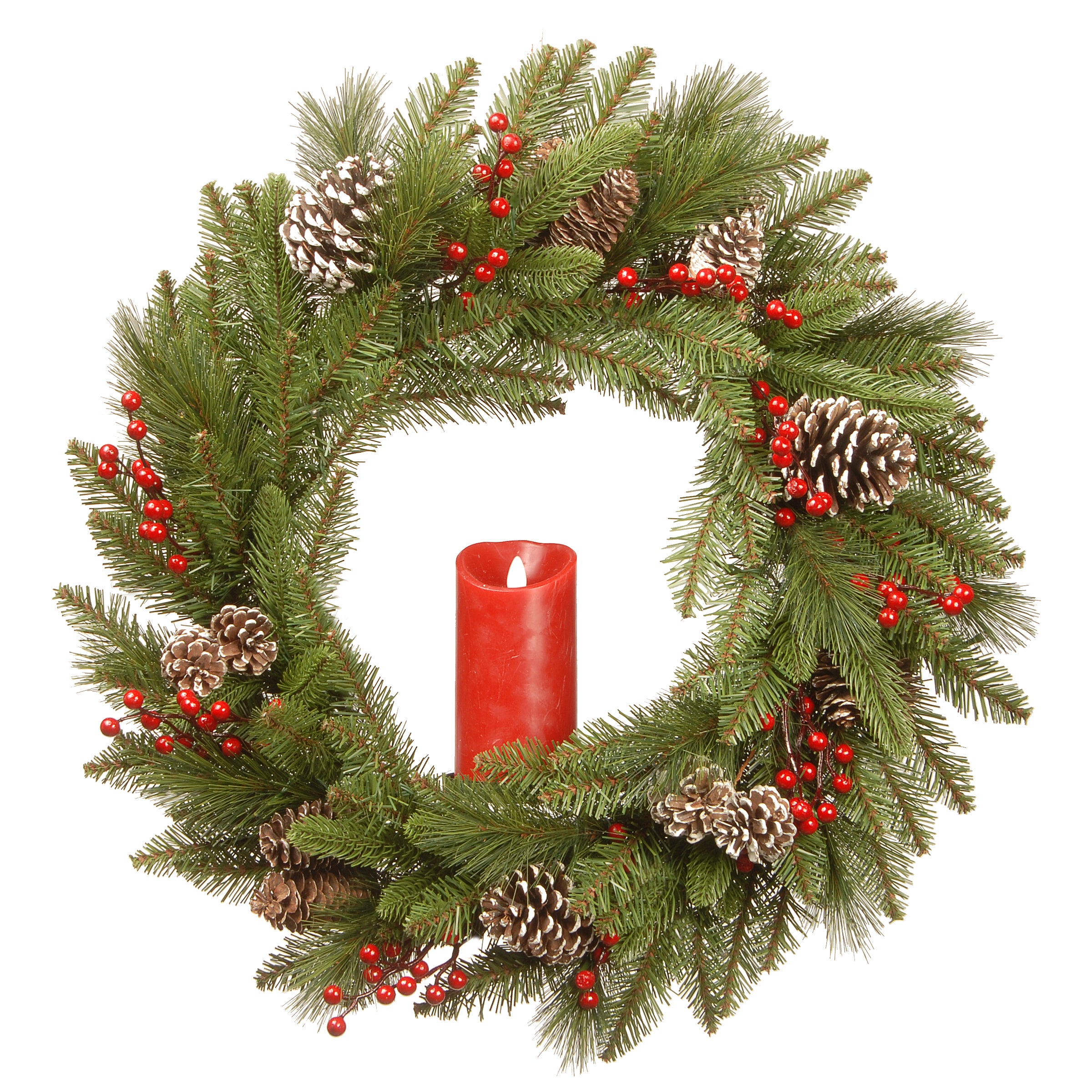 24 in. Bristle Berry Wreath with Single Candle