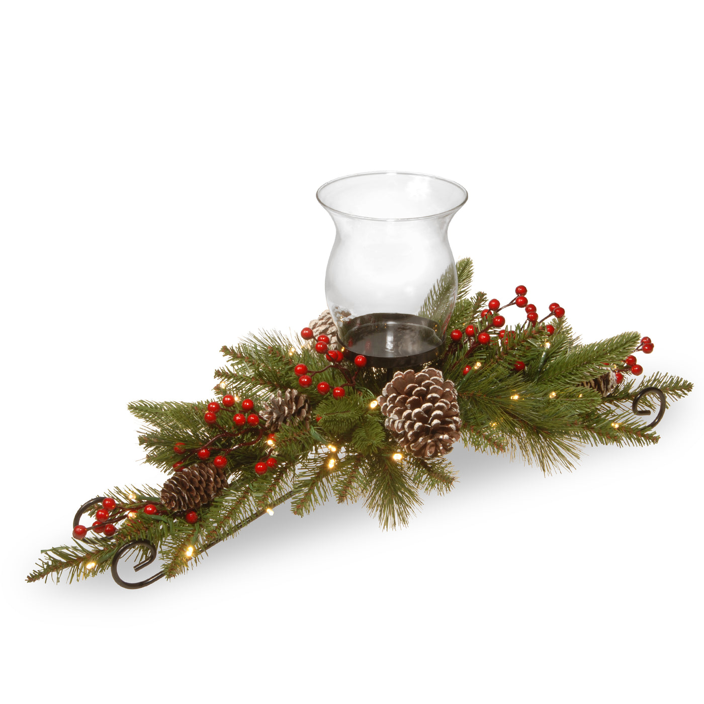30 in. Pre-Lit Bristle Berry Candle Holder Centerpiece with LED lights