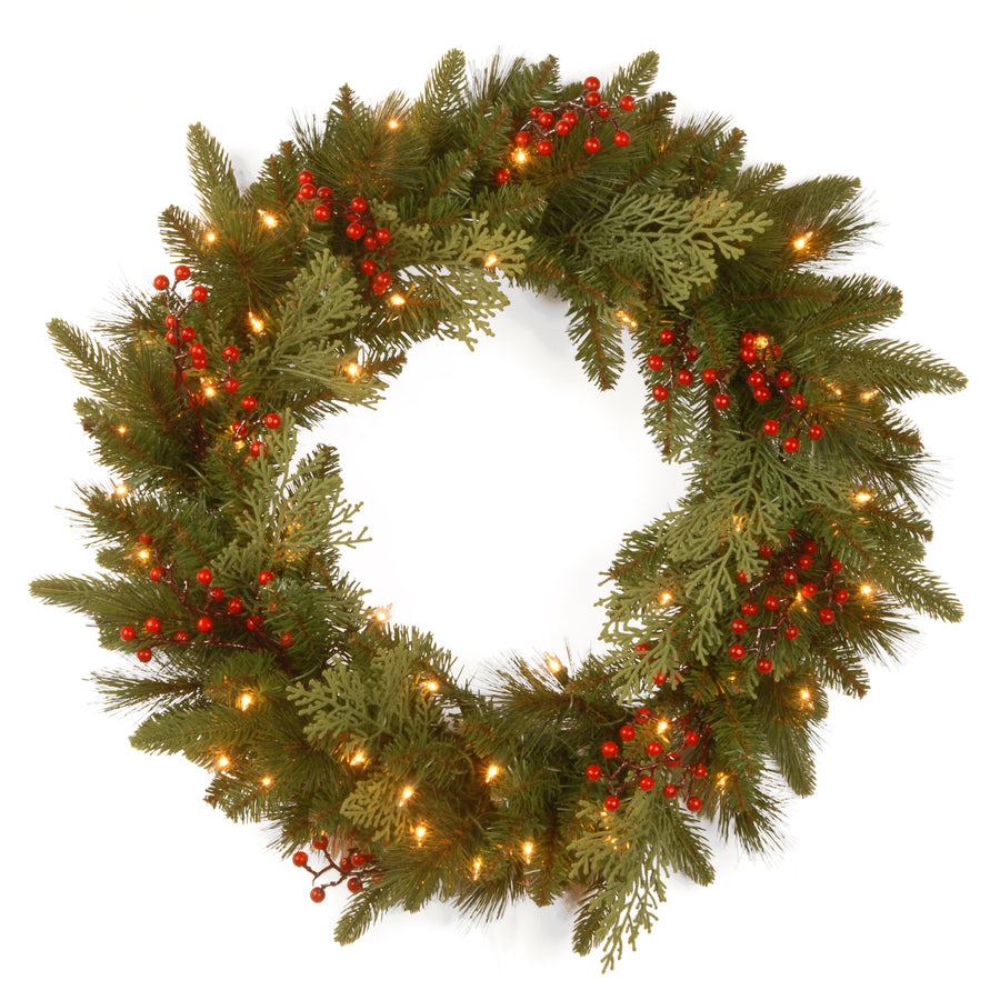 24 in. Pre-Lit Classical Collection Wreath with Warm White LED Lights